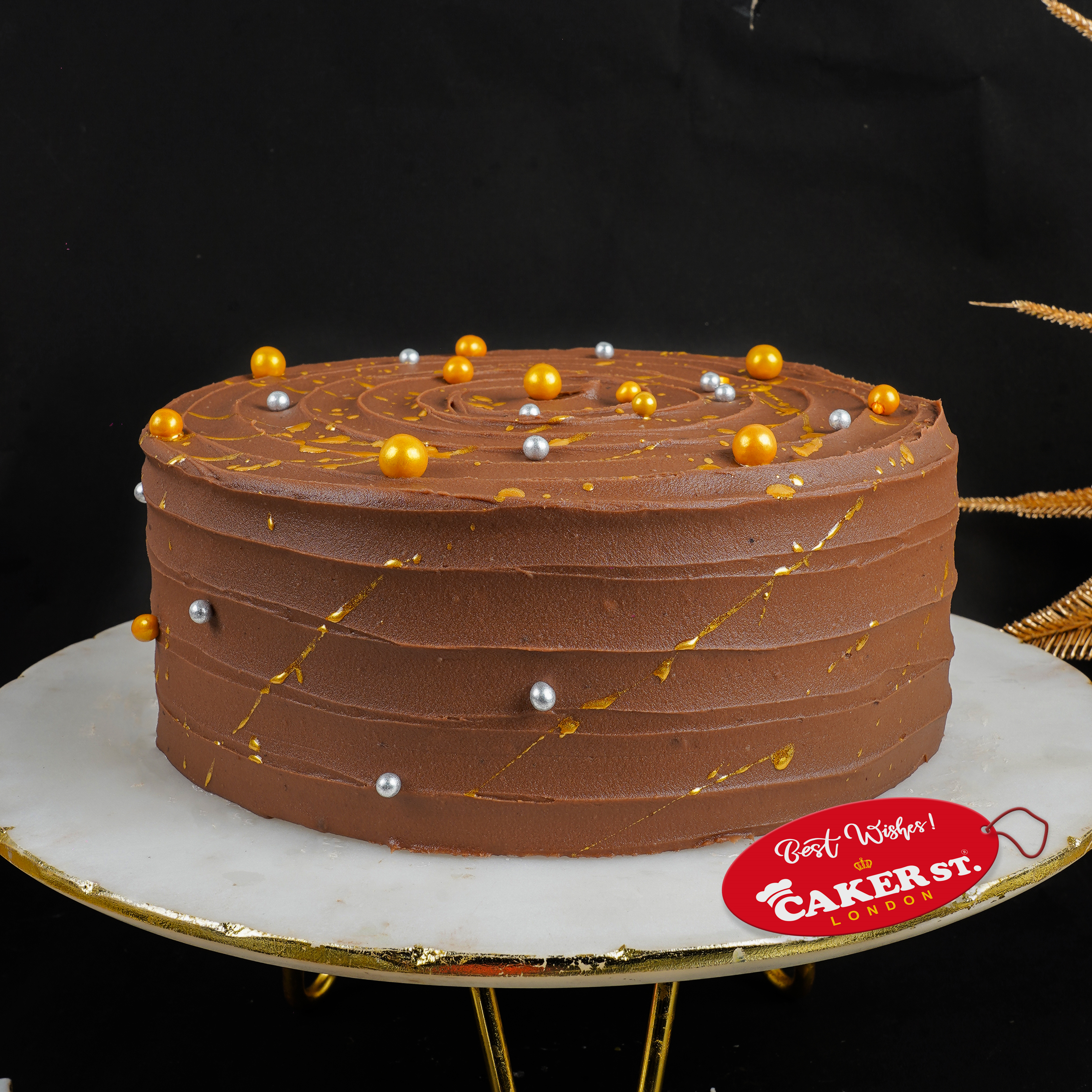Elegant Adult Birthday Cake with Gold Splatter & Pearls