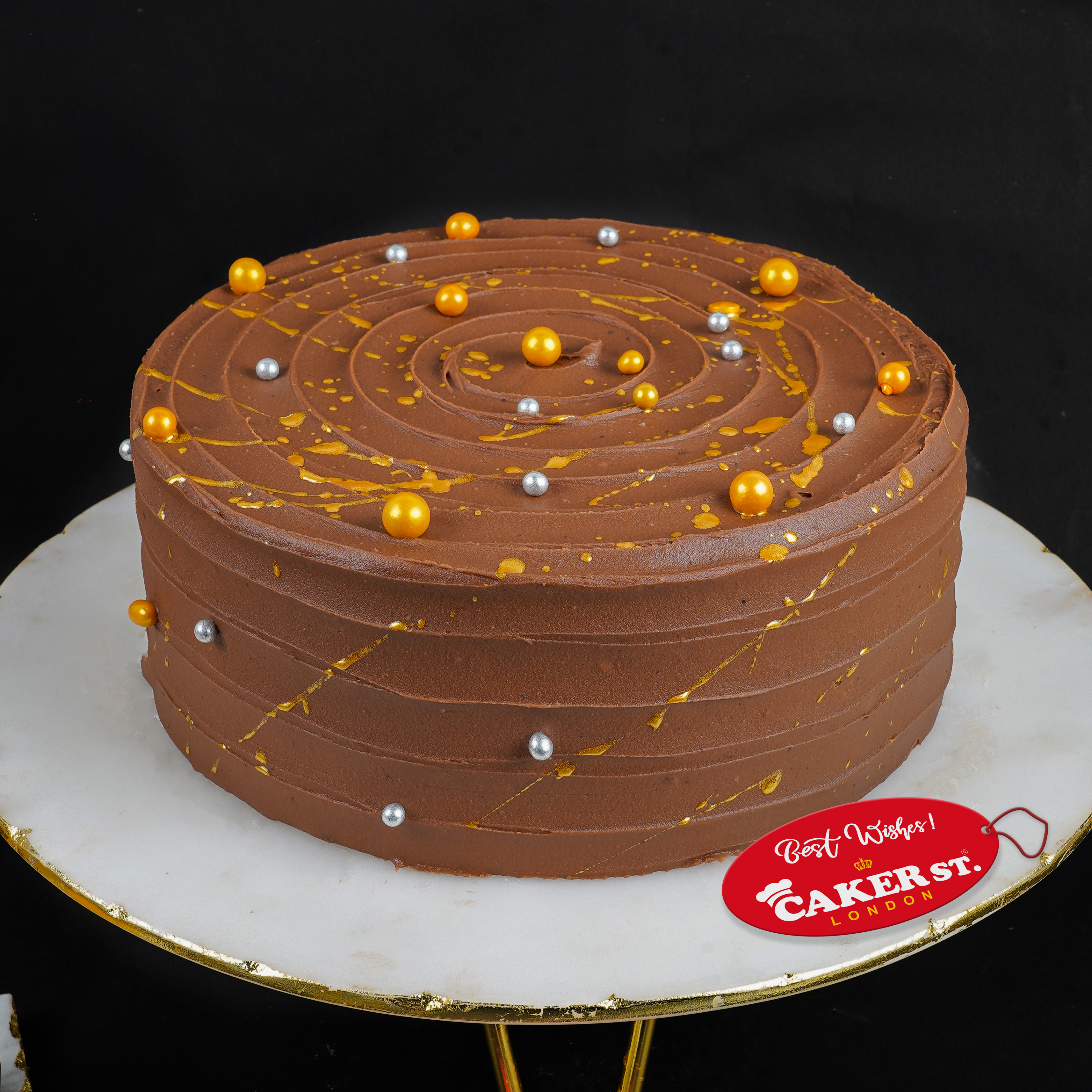 Elegant Adult Birthday Cake with Gold Splatter & Pearls