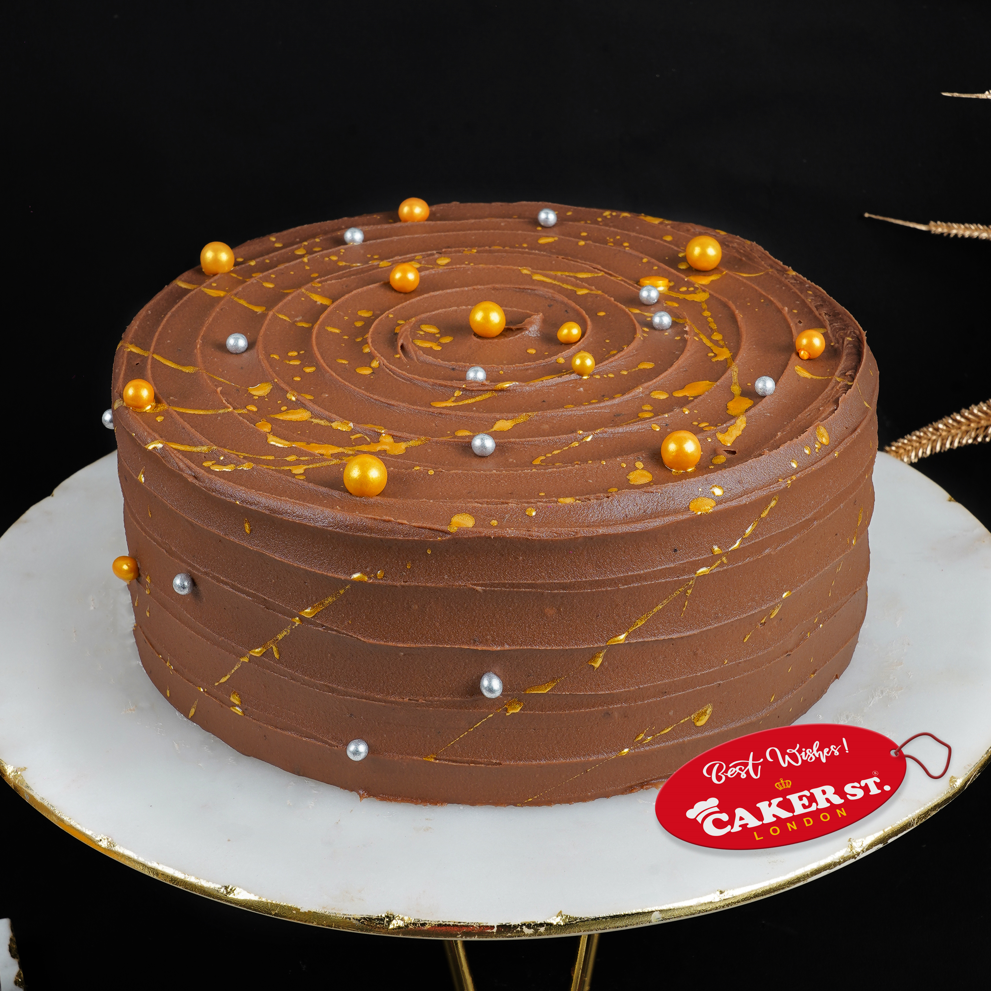 Elegant Adult Birthday Cake with Gold Splatter & Pearls