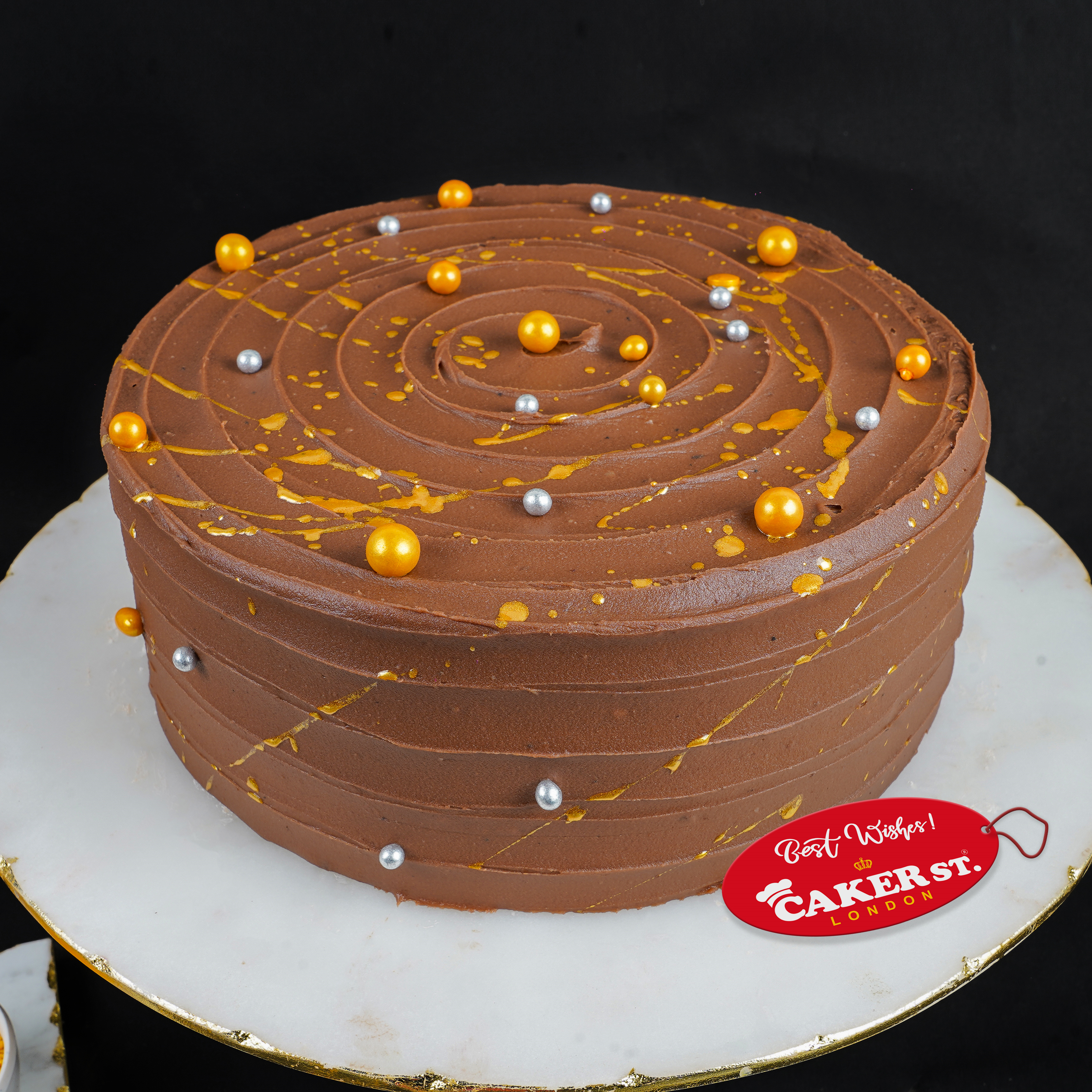 Elegant Adult Birthday Cake with Gold Splatter & Pearls