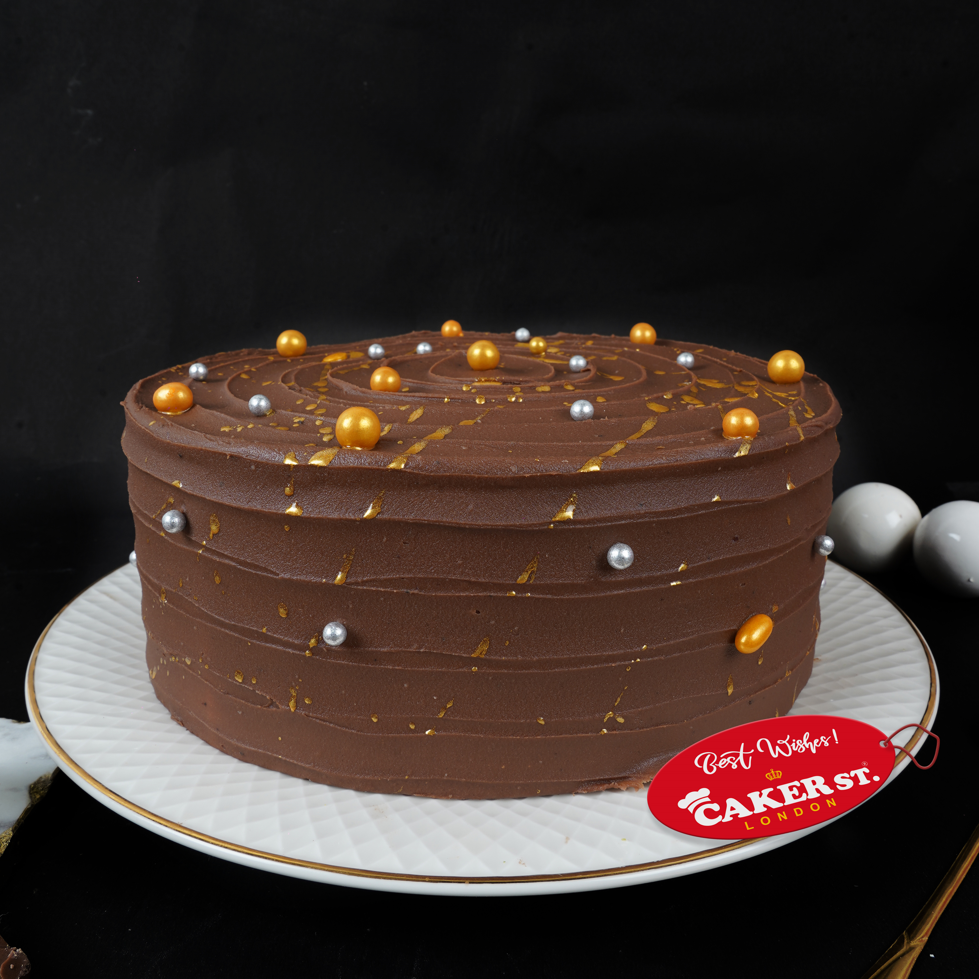 Elegant Adult Birthday Cake with Gold Splatter & Pearls