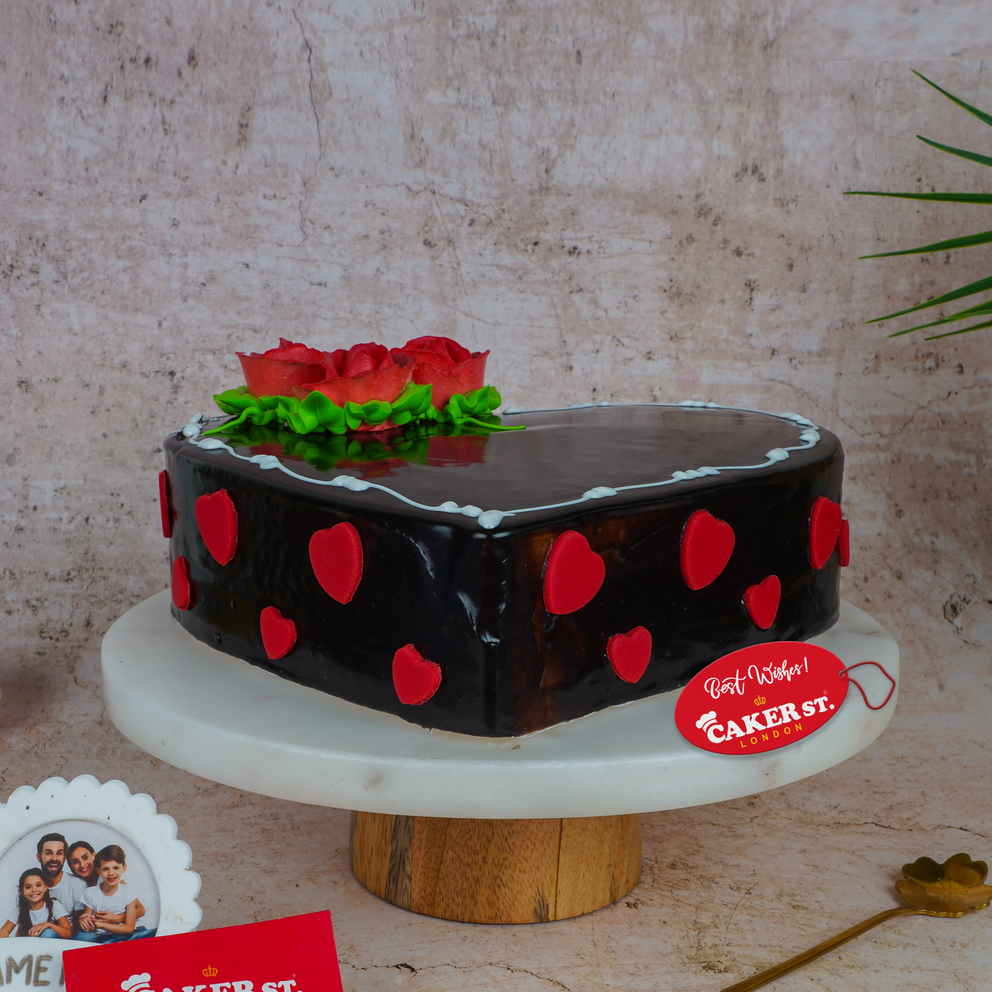 Heart Shaped Anniversary Cake with Red Roses