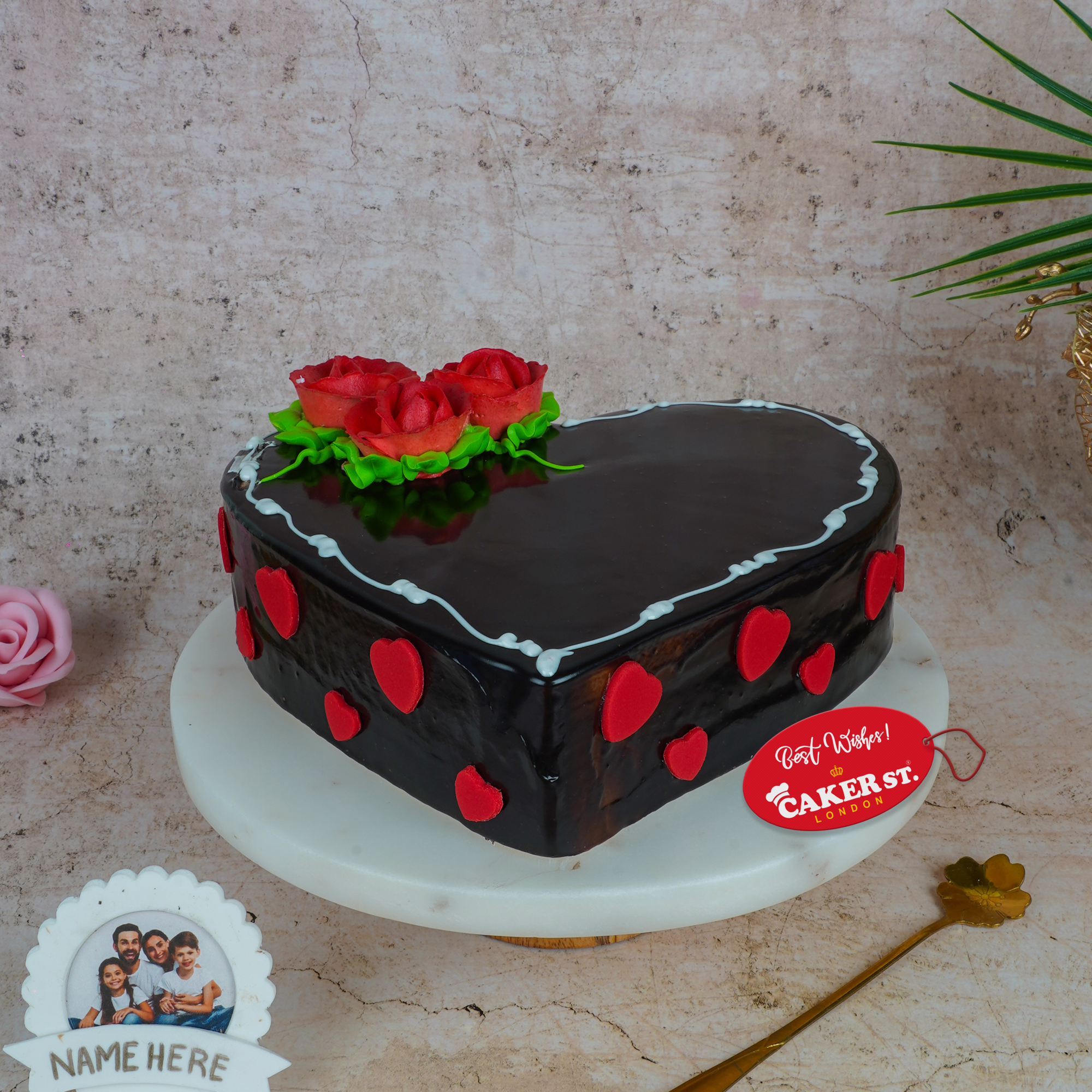 Heart Shaped Anniversary Cake with Red Roses