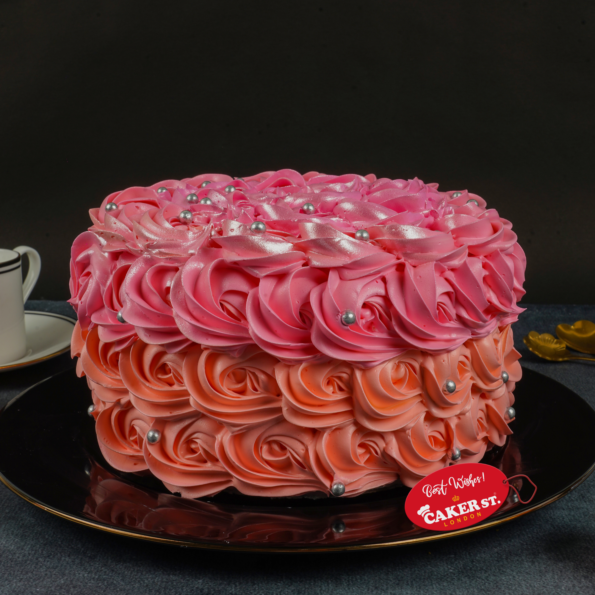 Pink Ombre Rosette Floral Birthday Cake for Her