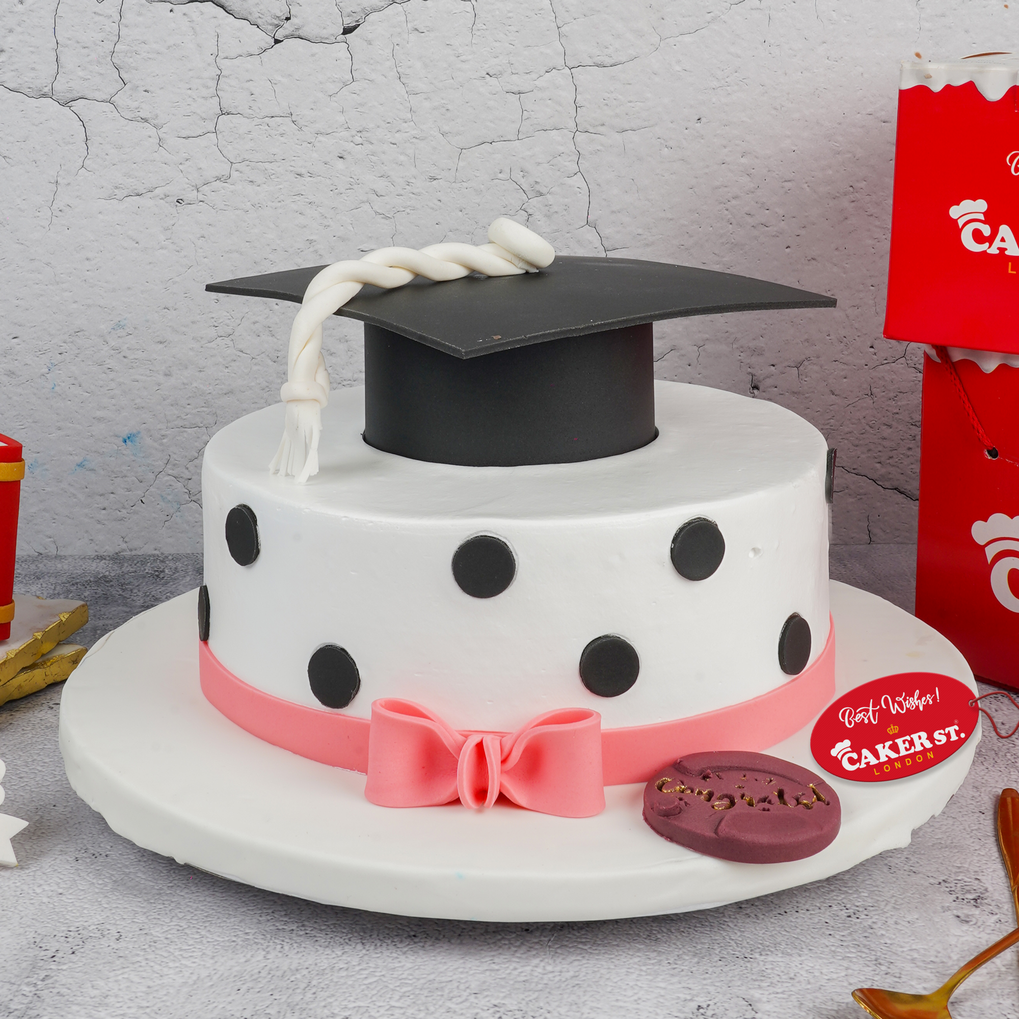 Graduation Cap Birthday Cake with Polka Dots