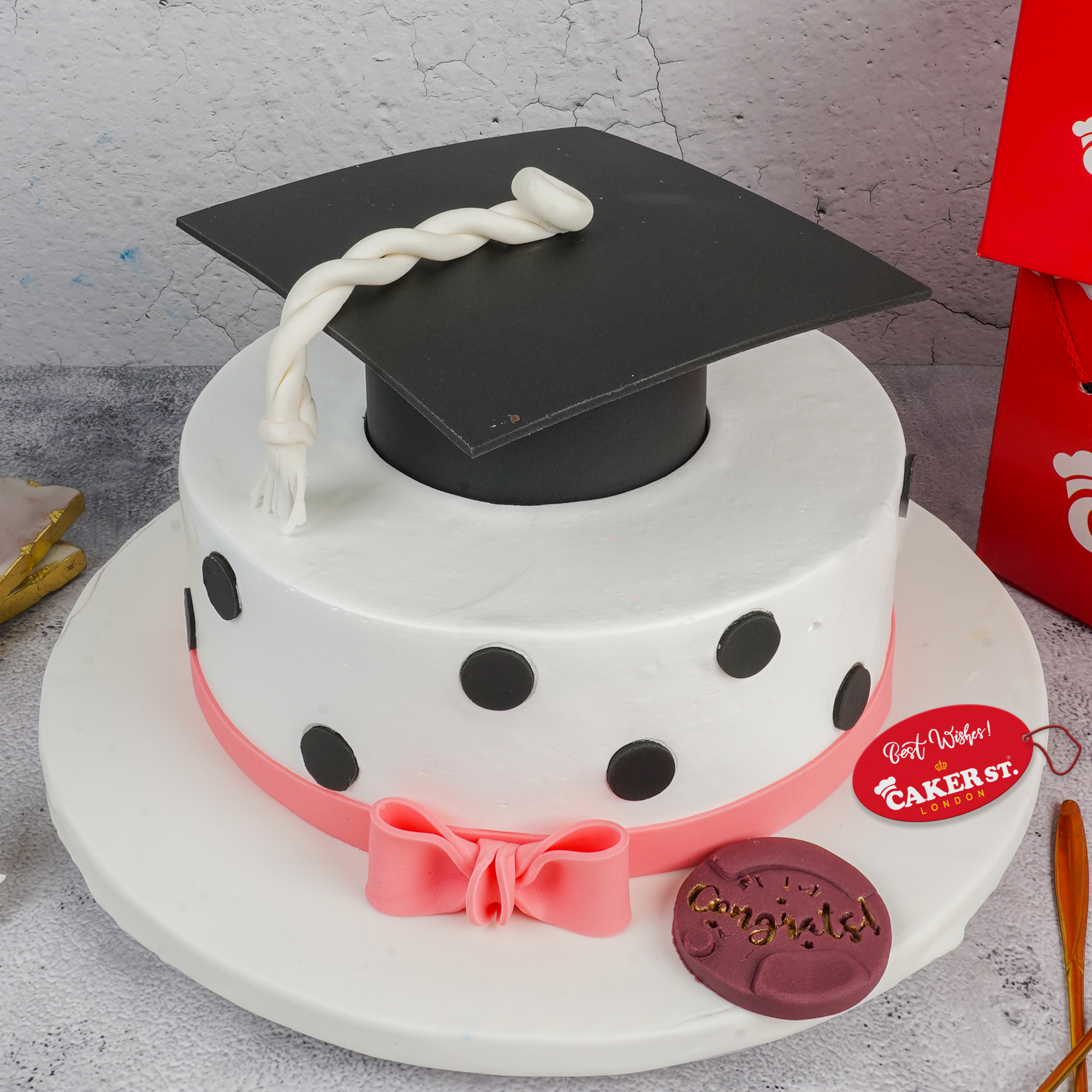Graduation Cap Birthday Cake with Polka Dots