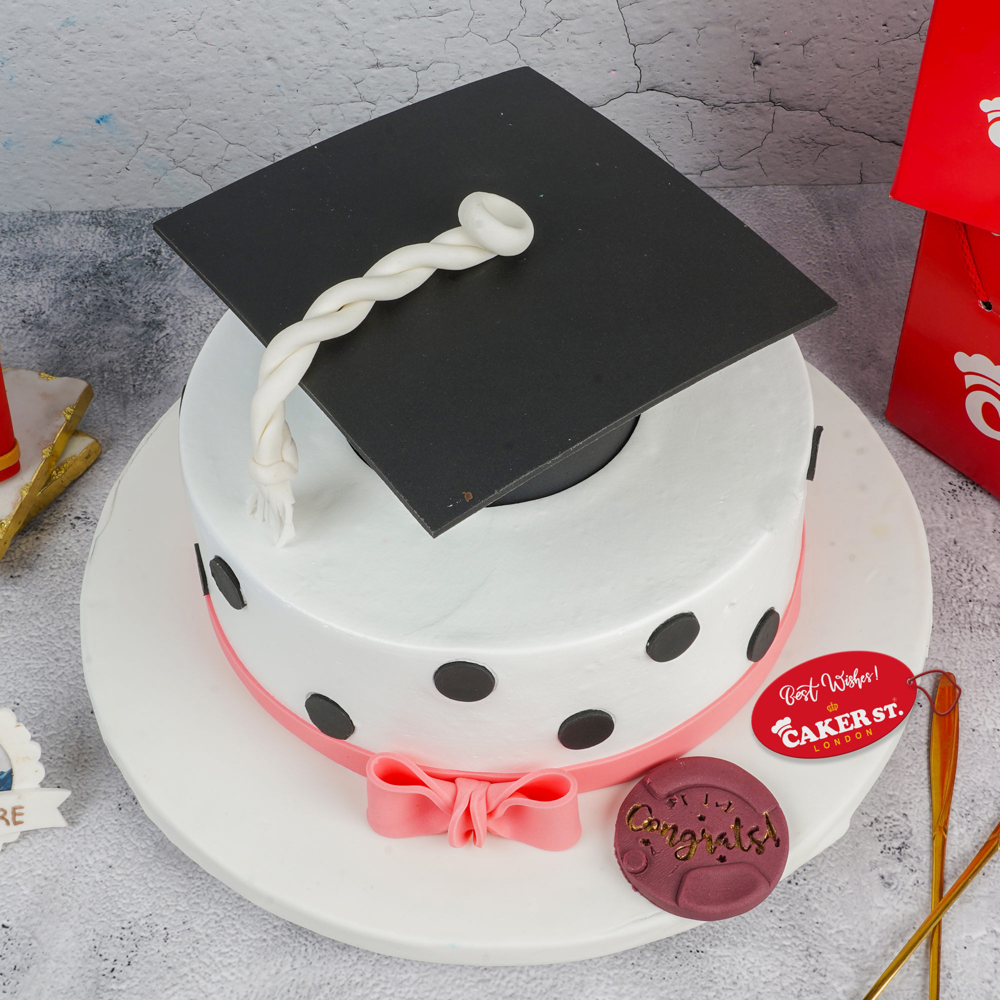 Graduation Cap Birthday Cake with Polka Dots