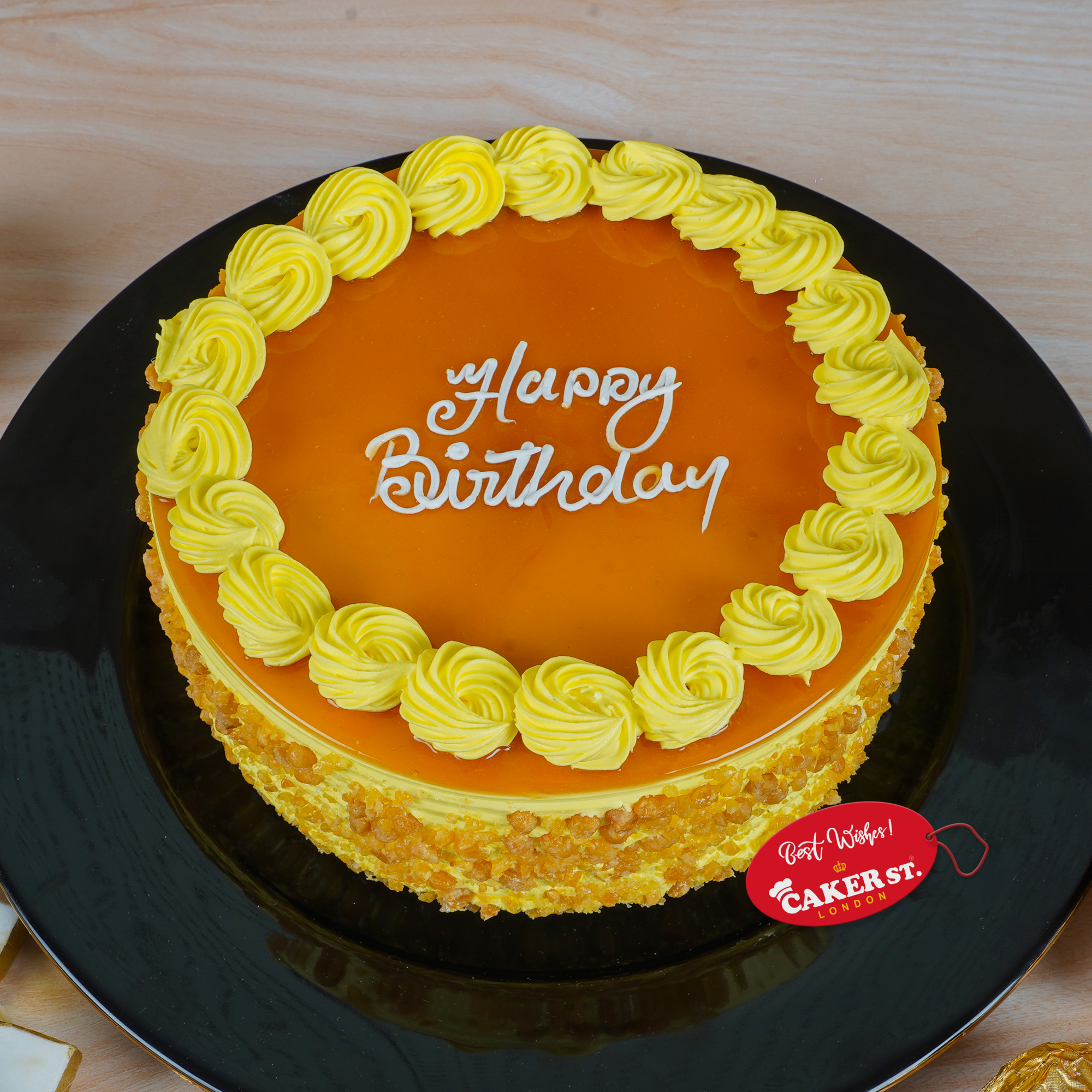 Golden Glaze Birthday Cake with Crunchy Topping