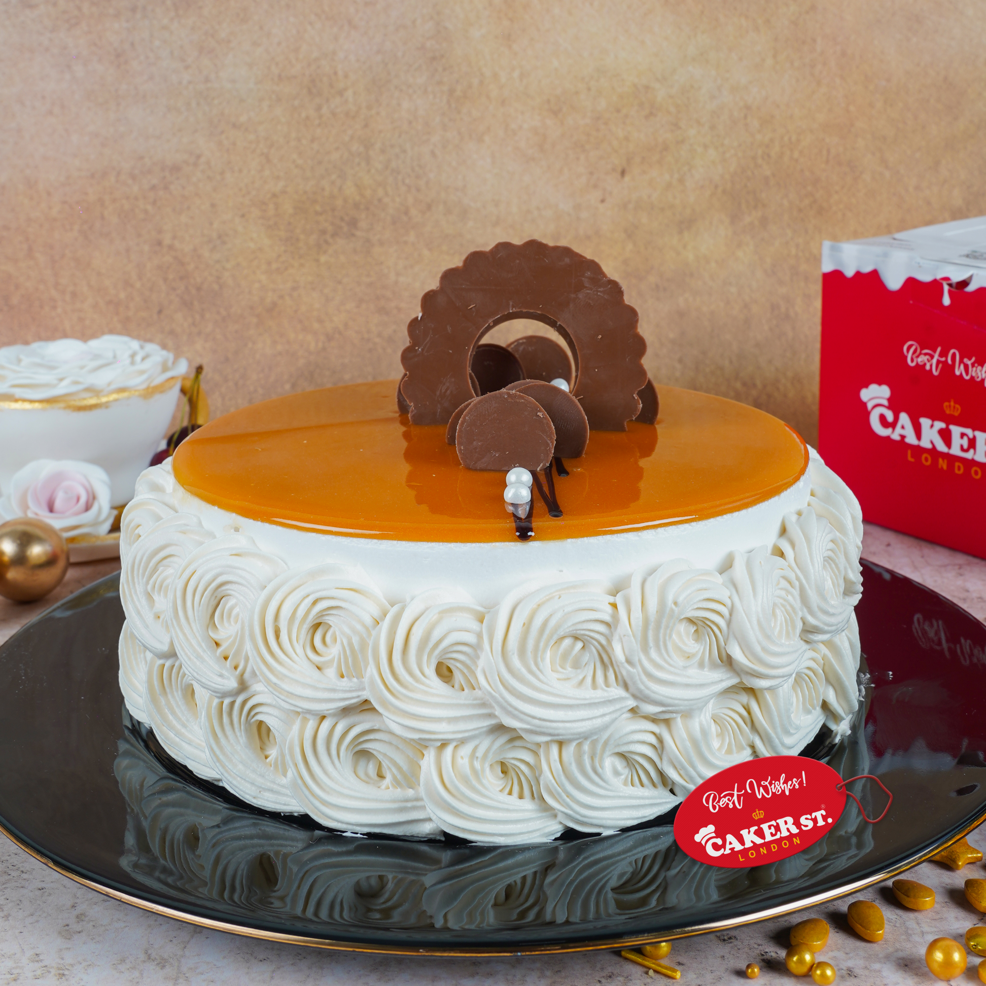 Elegant Glossy Birthday Cake with Chocolate Decor