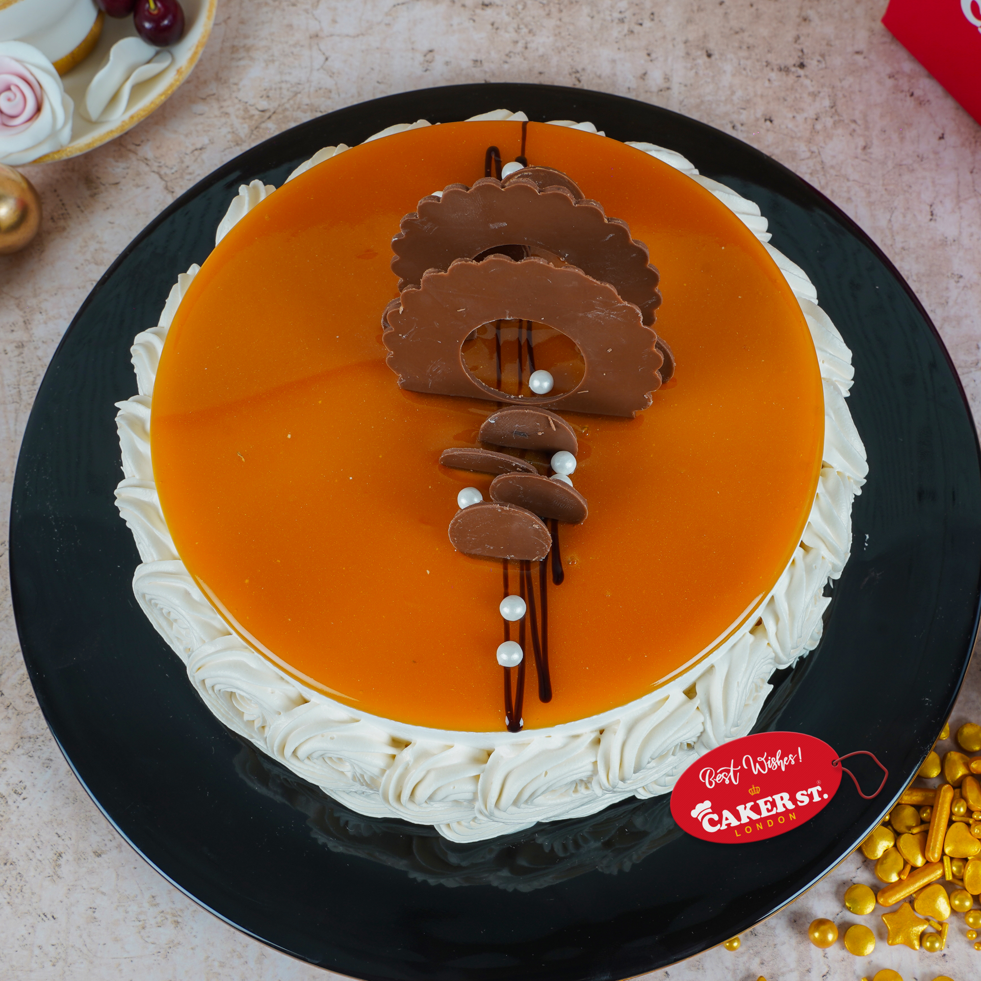 Elegant Glossy Birthday Cake with Chocolate Decor