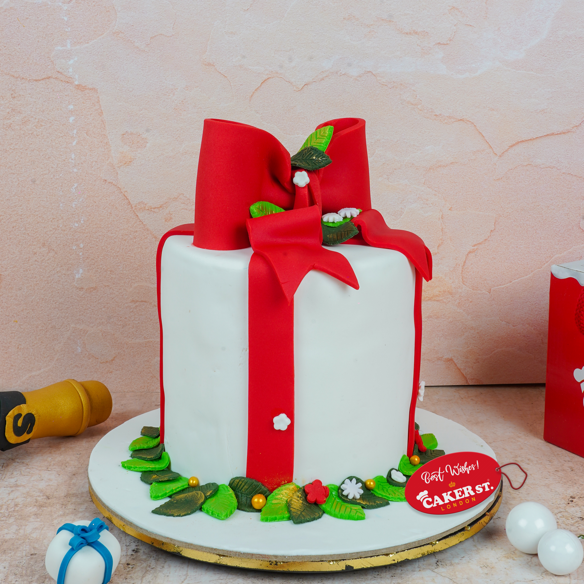 Elegant Gift Box Birthday Cake with Red Bow