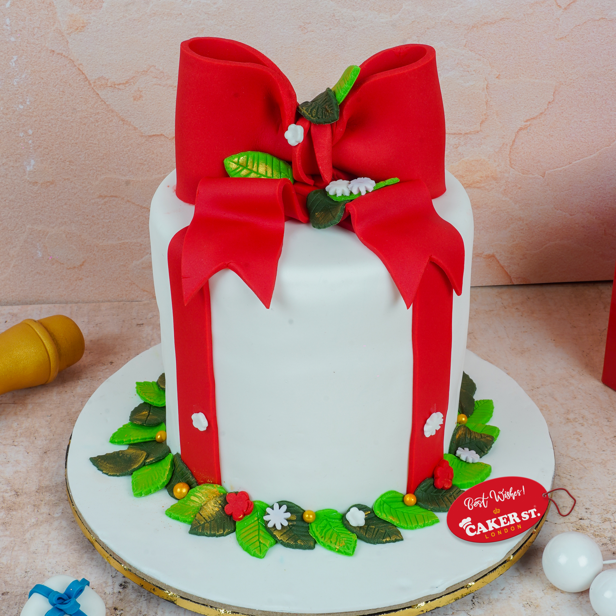 Elegant Gift Box Birthday Cake with Red Bow
