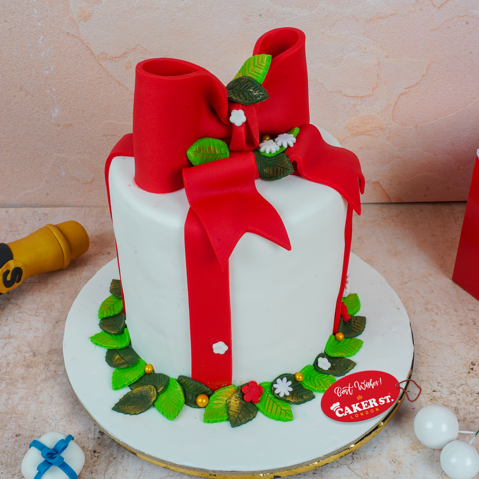 Elegant Gift Box Birthday Cake with Red Bow