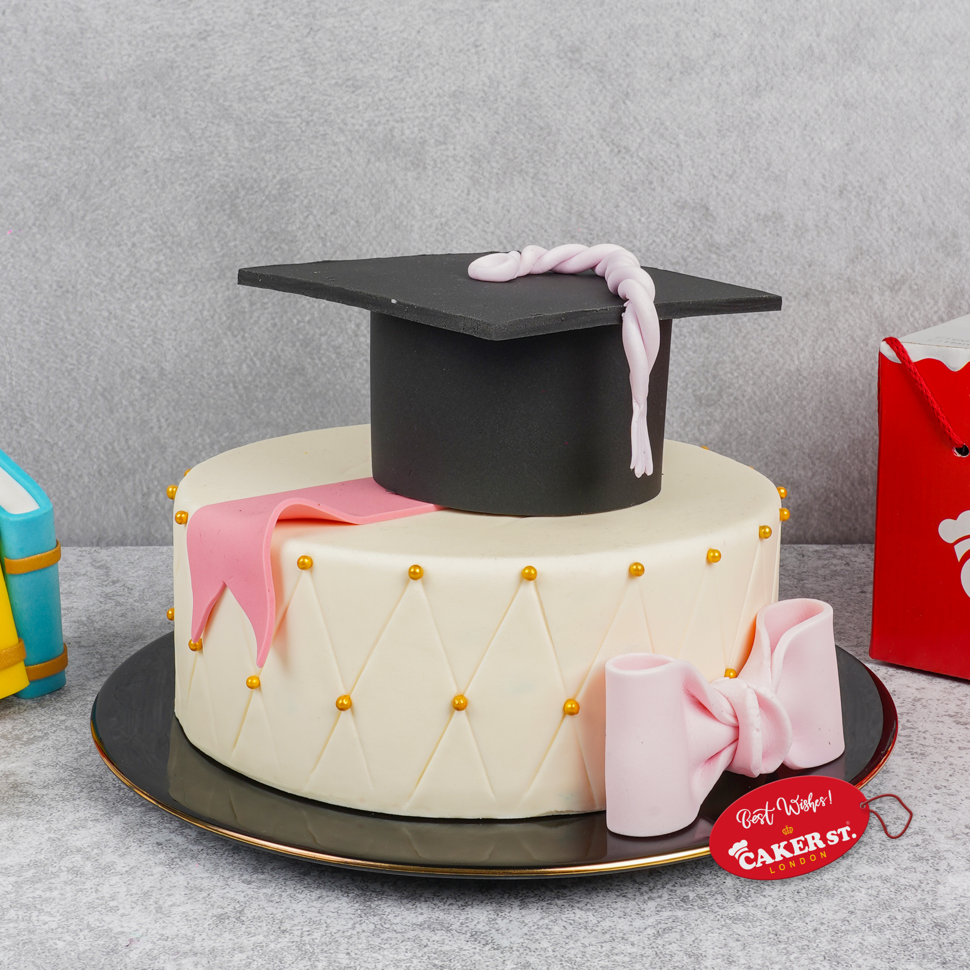 Elegant Graduation Cake with Cap & Bow