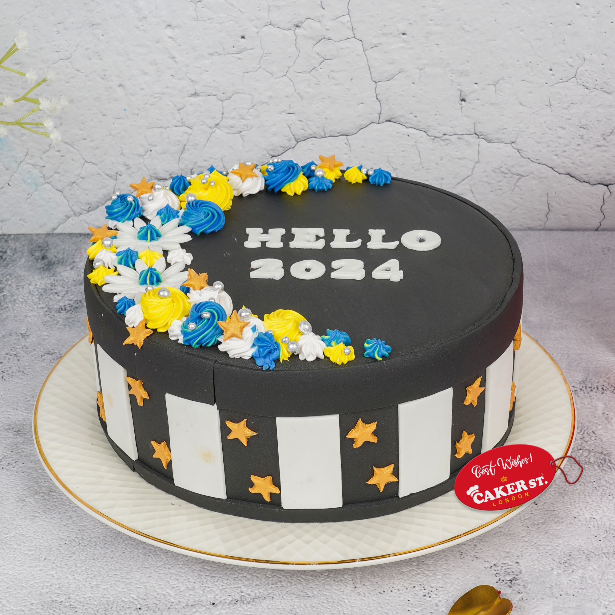Festive Black & White New Year Cake