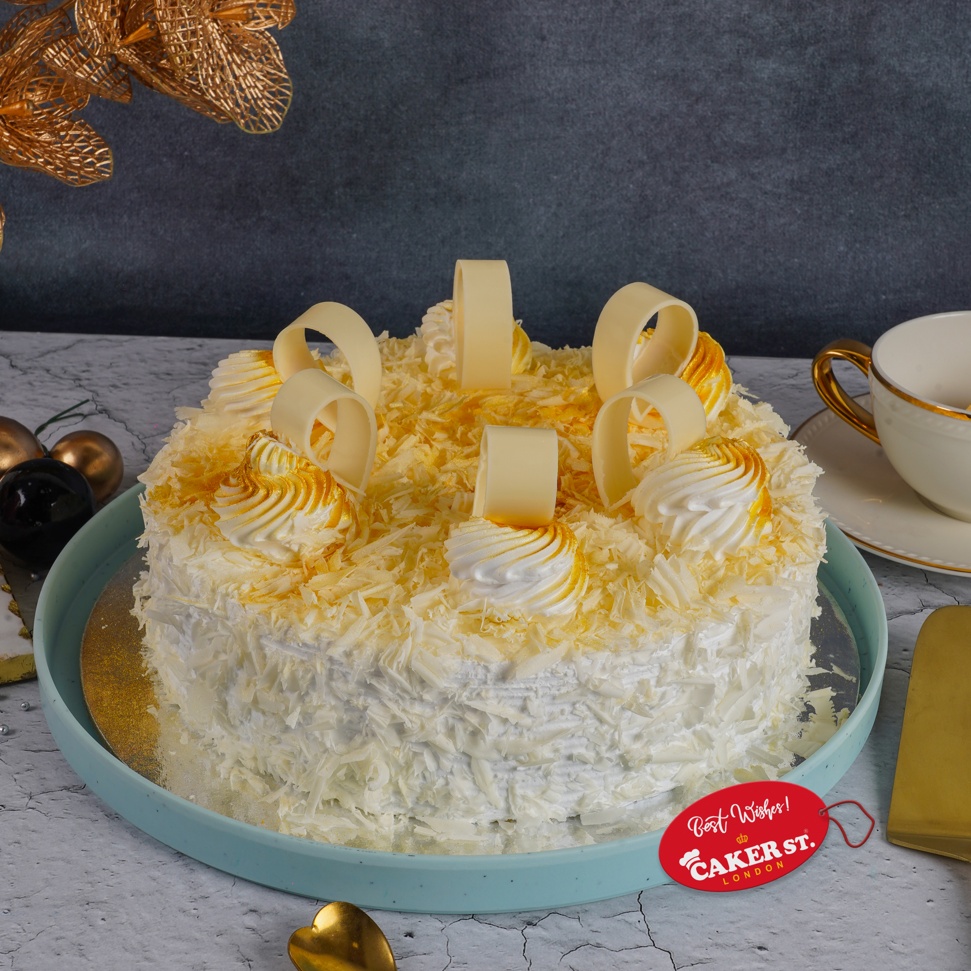Elegant Birthday Cake with Gold Accents