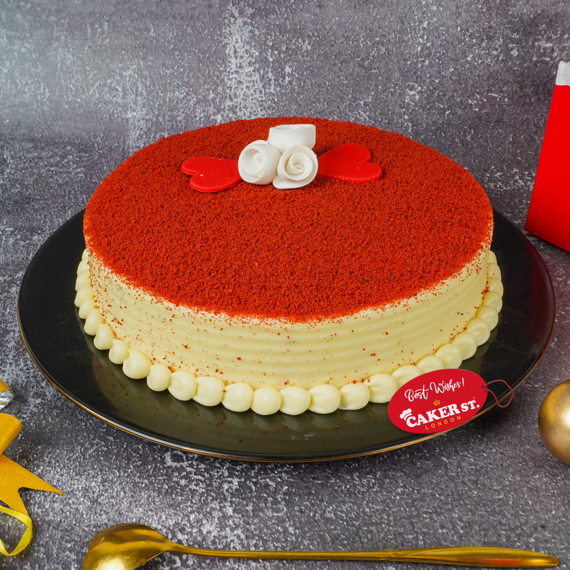 Red Velvet Birthday Cake with Roses & Hearts