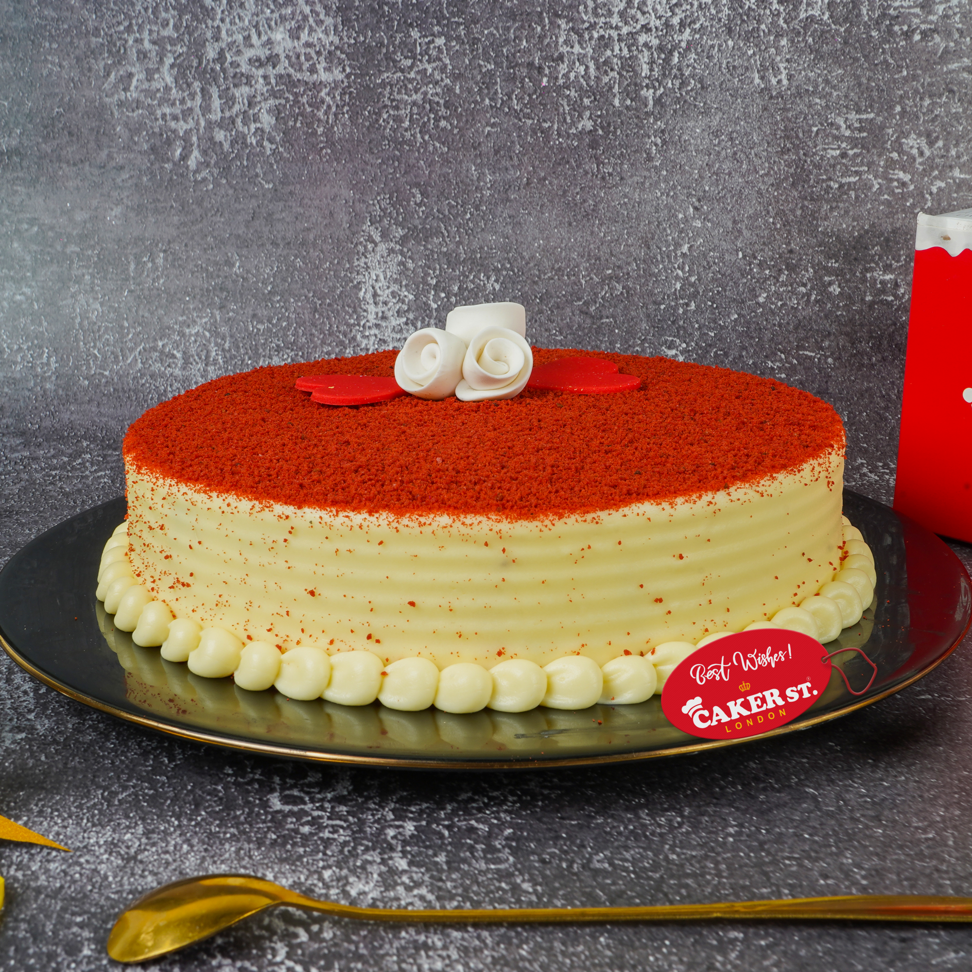 Red Velvet Birthday Cake with Roses & Hearts