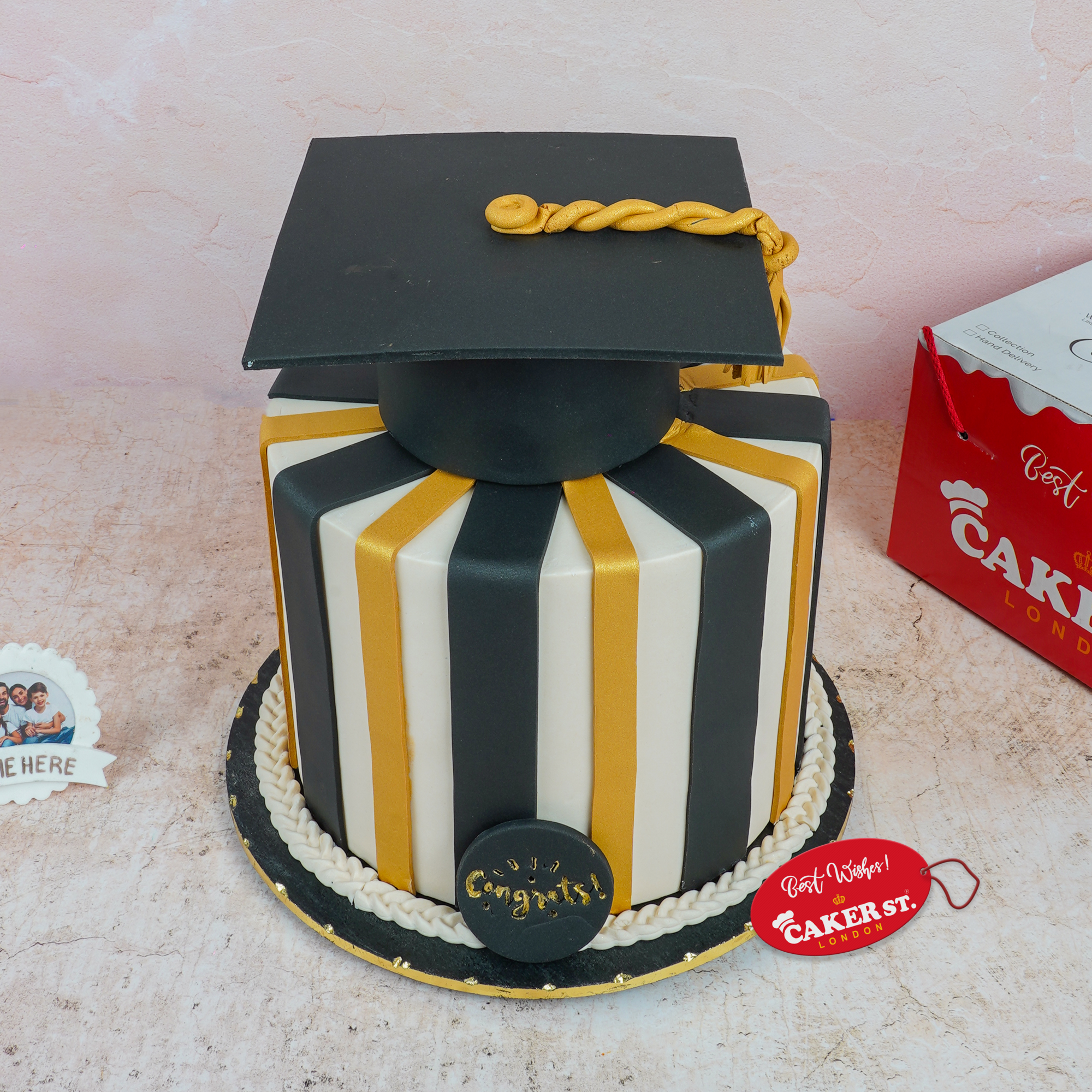 Graduation Celebration Cake with Cap & Stripes