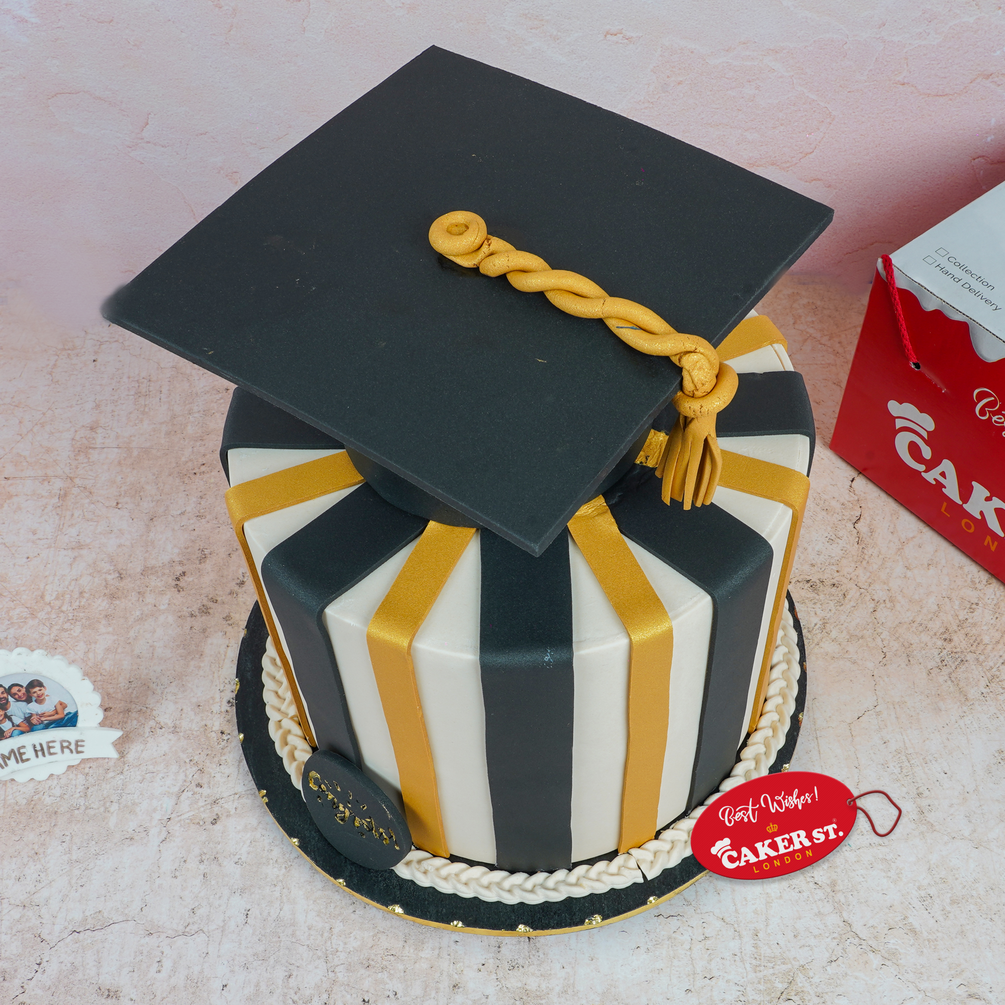 Graduation Celebration Cake with Cap & Stripes