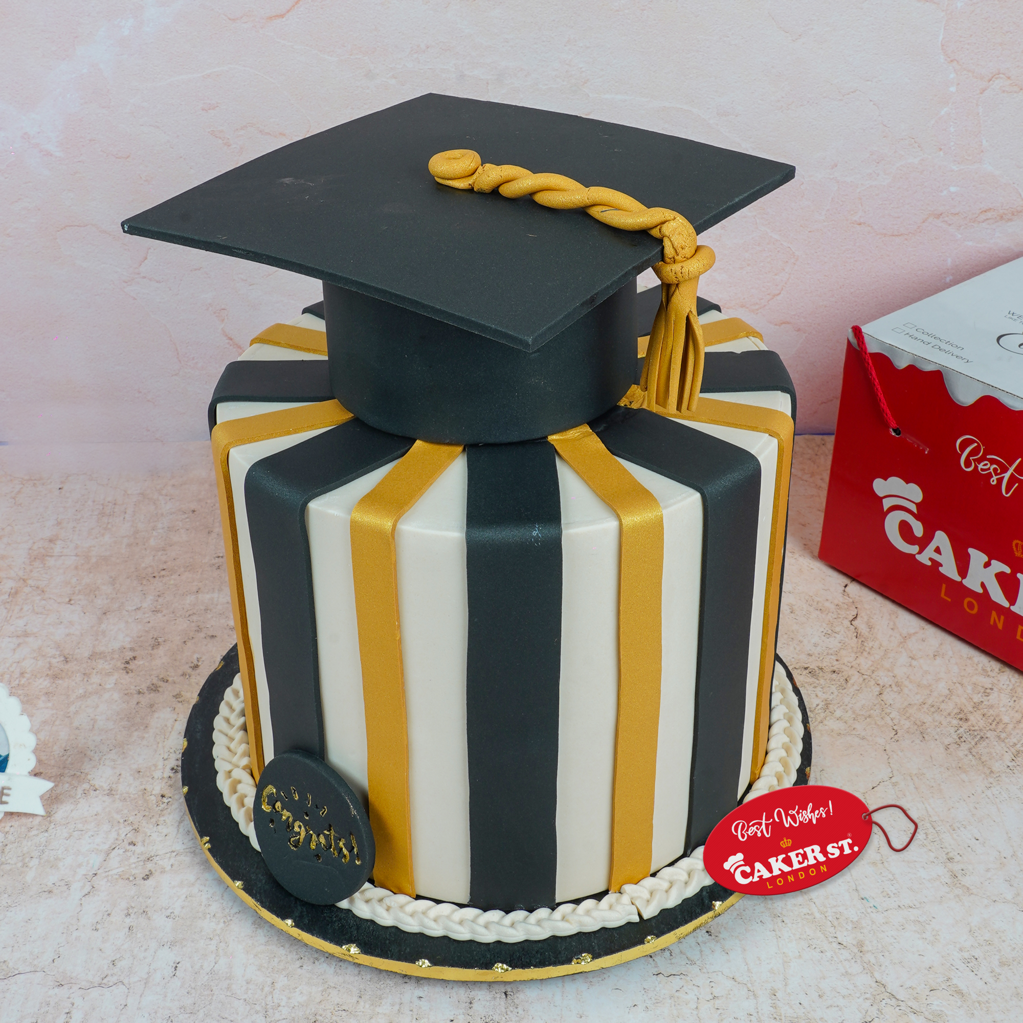 Graduation Celebration Cake with Cap & Stripes