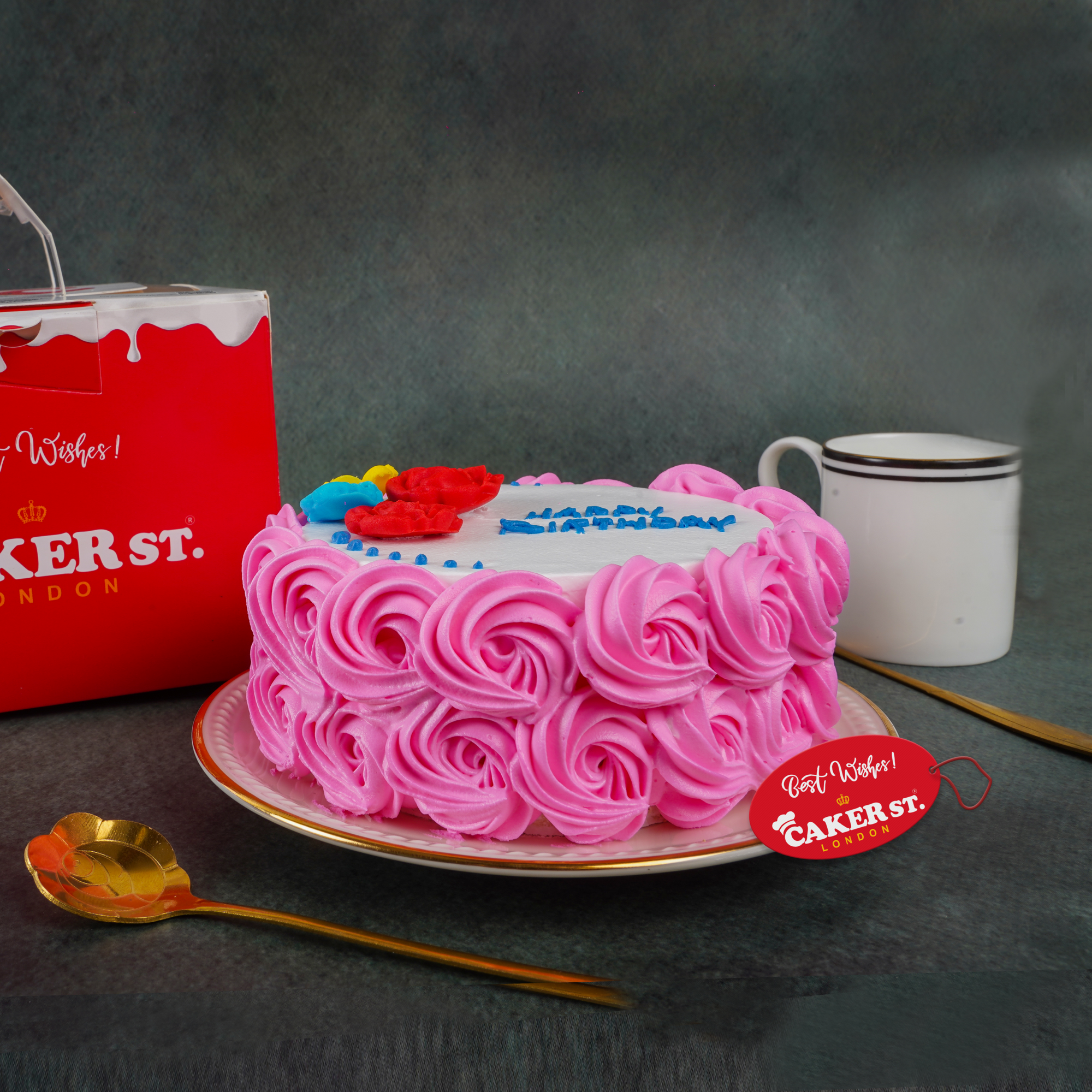 Pink Rosette Floral Birthday Cake