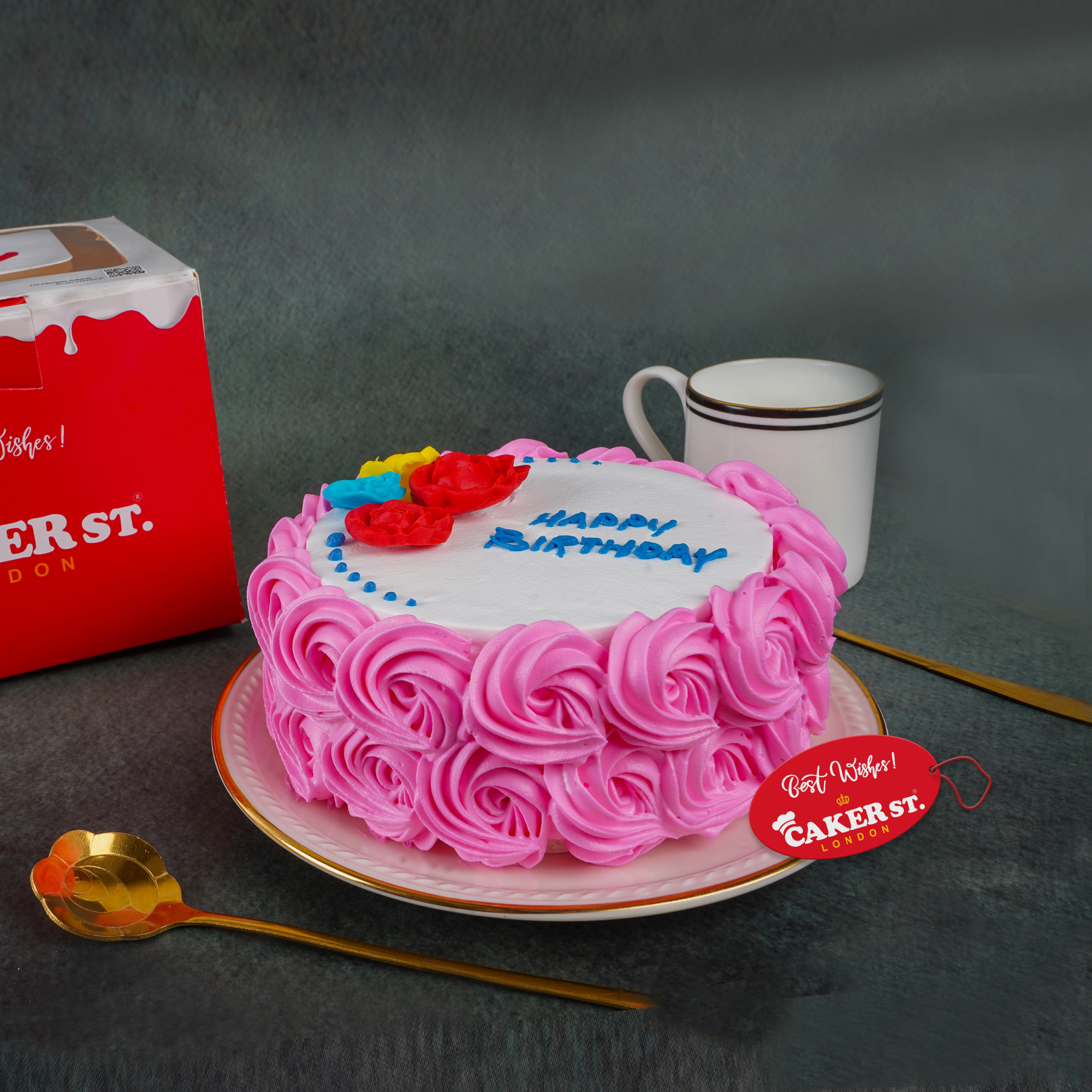 Pink Rosette Floral Birthday Cake