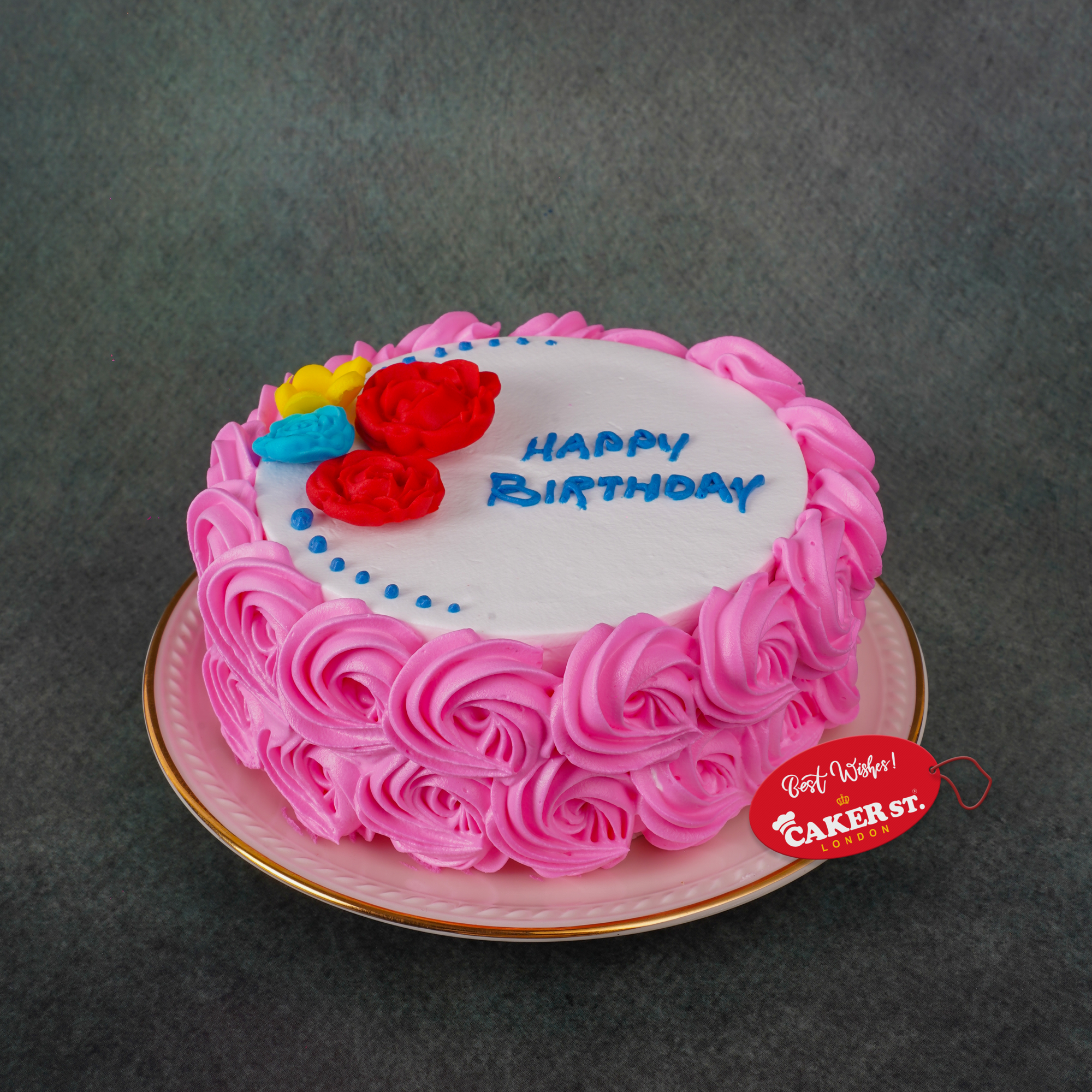 Pink Rosette Floral Birthday Cake
