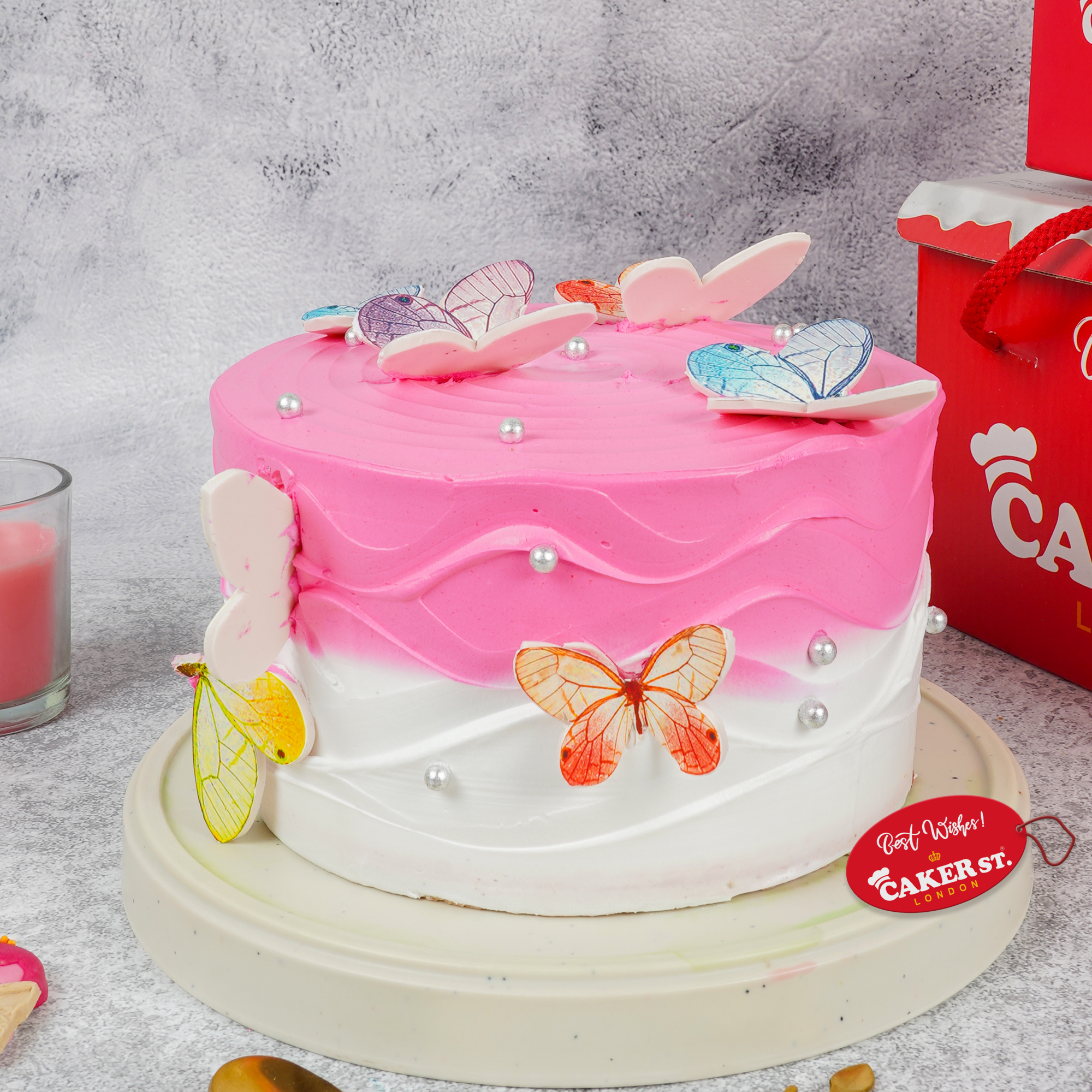 Pink Ombre Butterfly Birthday Cake for Girls