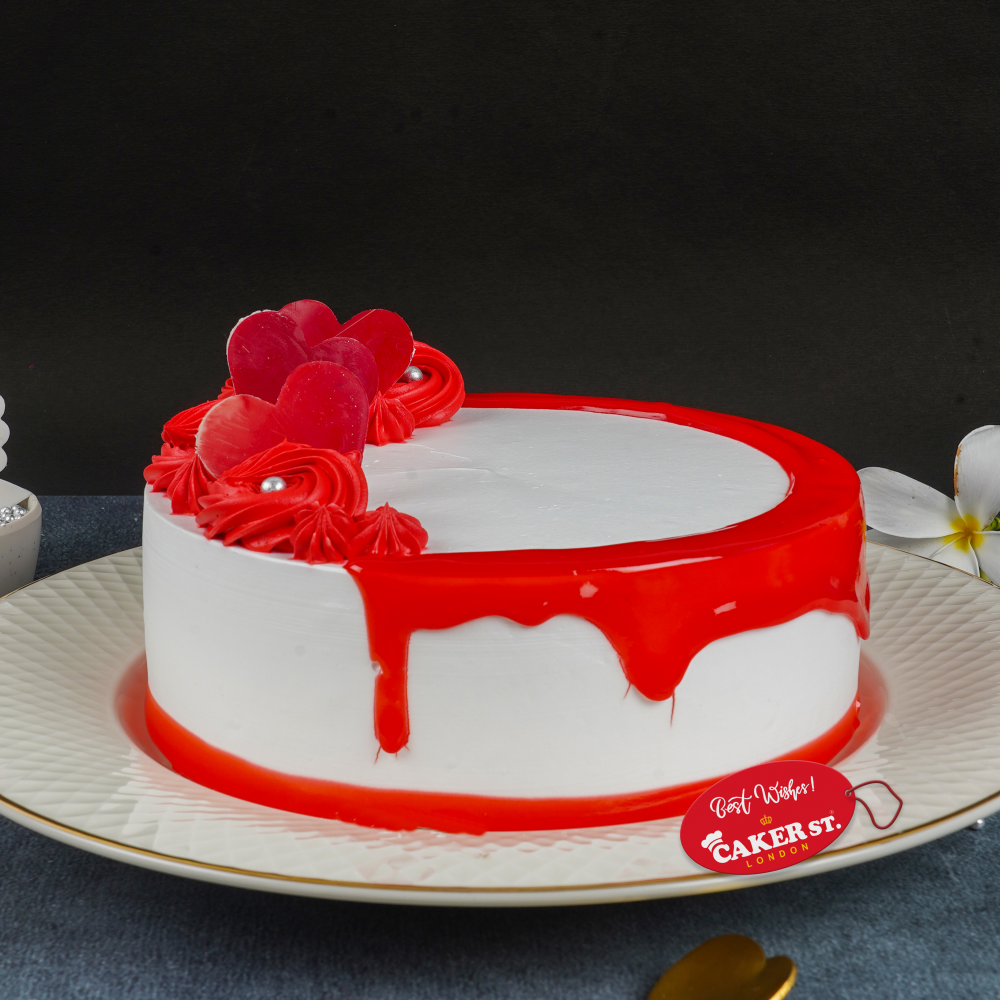 Red Drip & Hearts Anniversary Cake