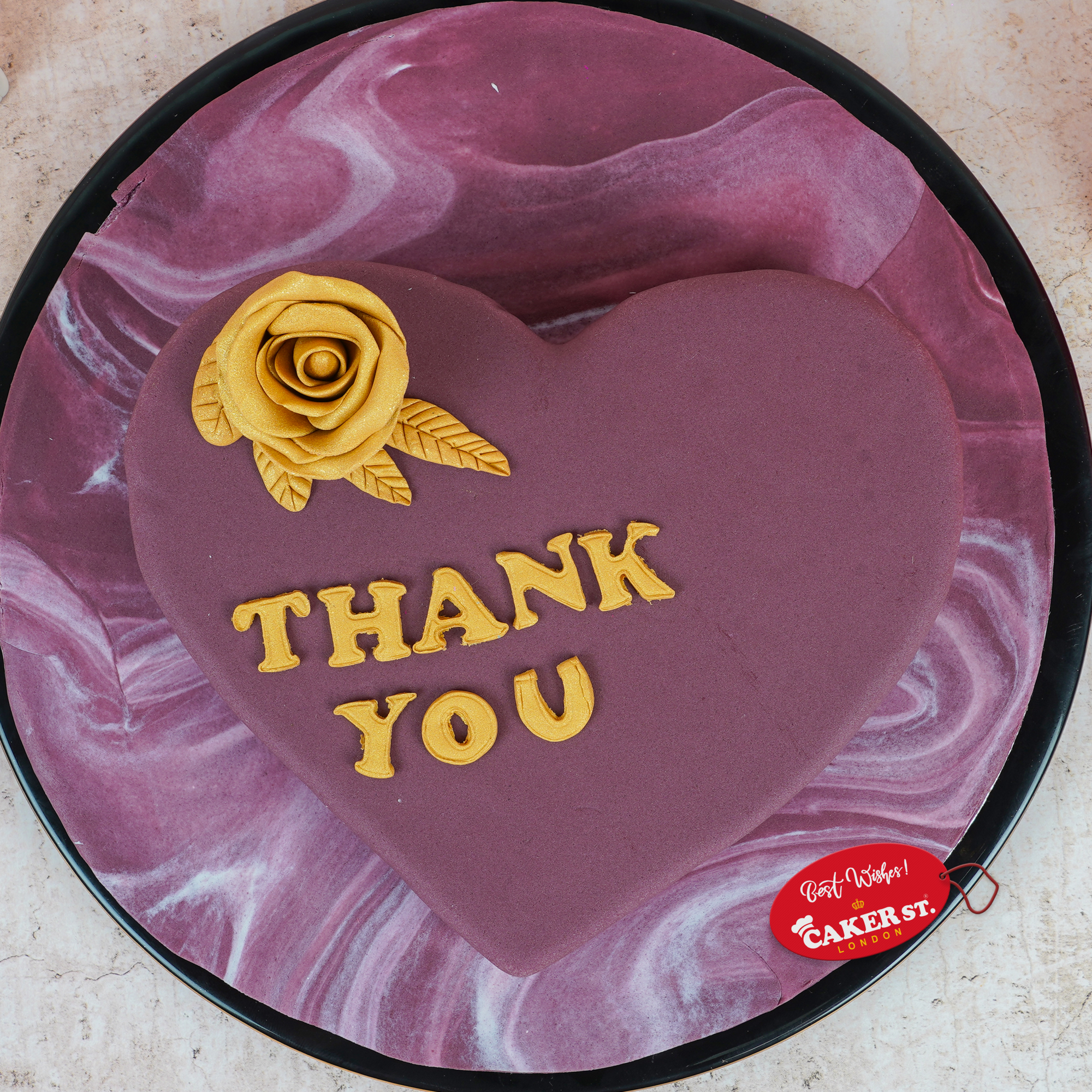 Thank You Heart Cake with Golden Rose