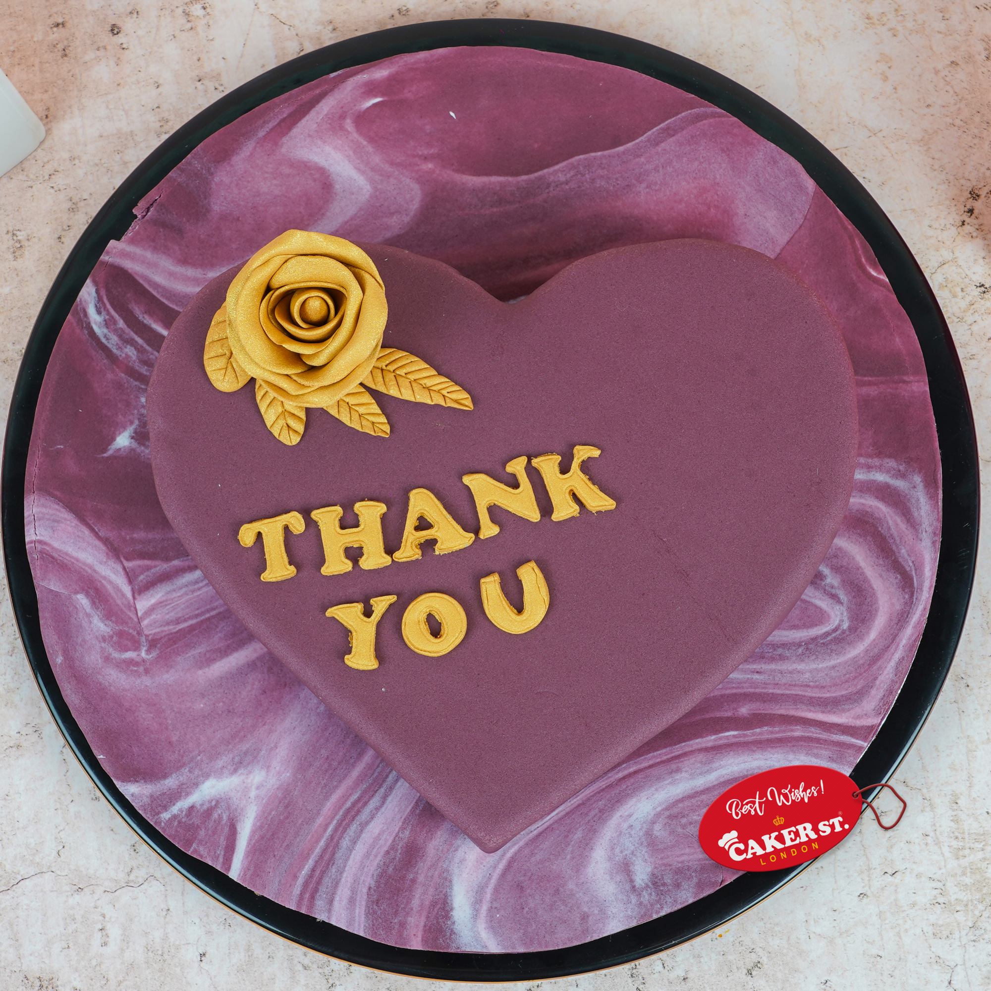 Thank You Heart Cake with Golden Rose