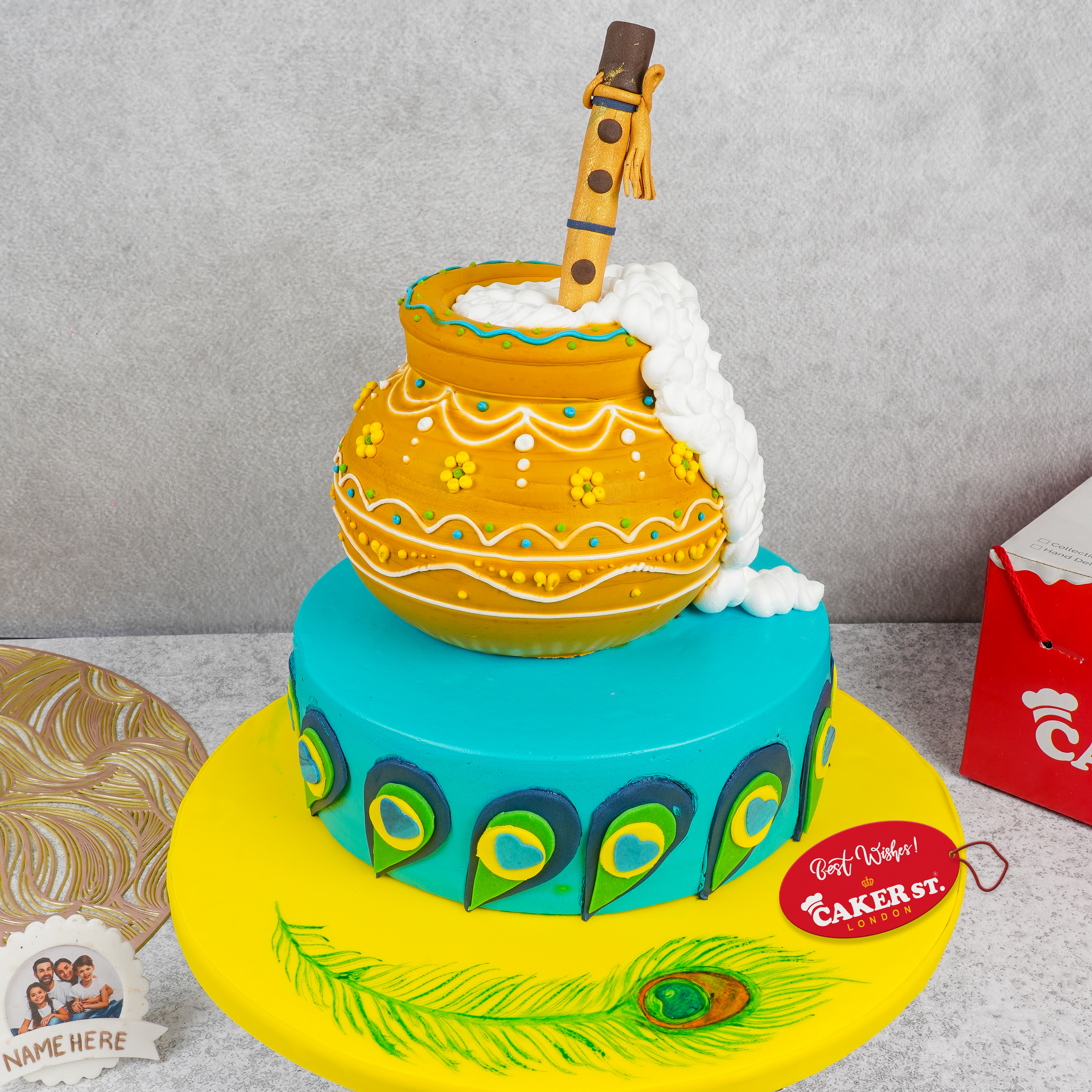 Janmashtami Theme Birthday Cake with Dahi Handi & Flute