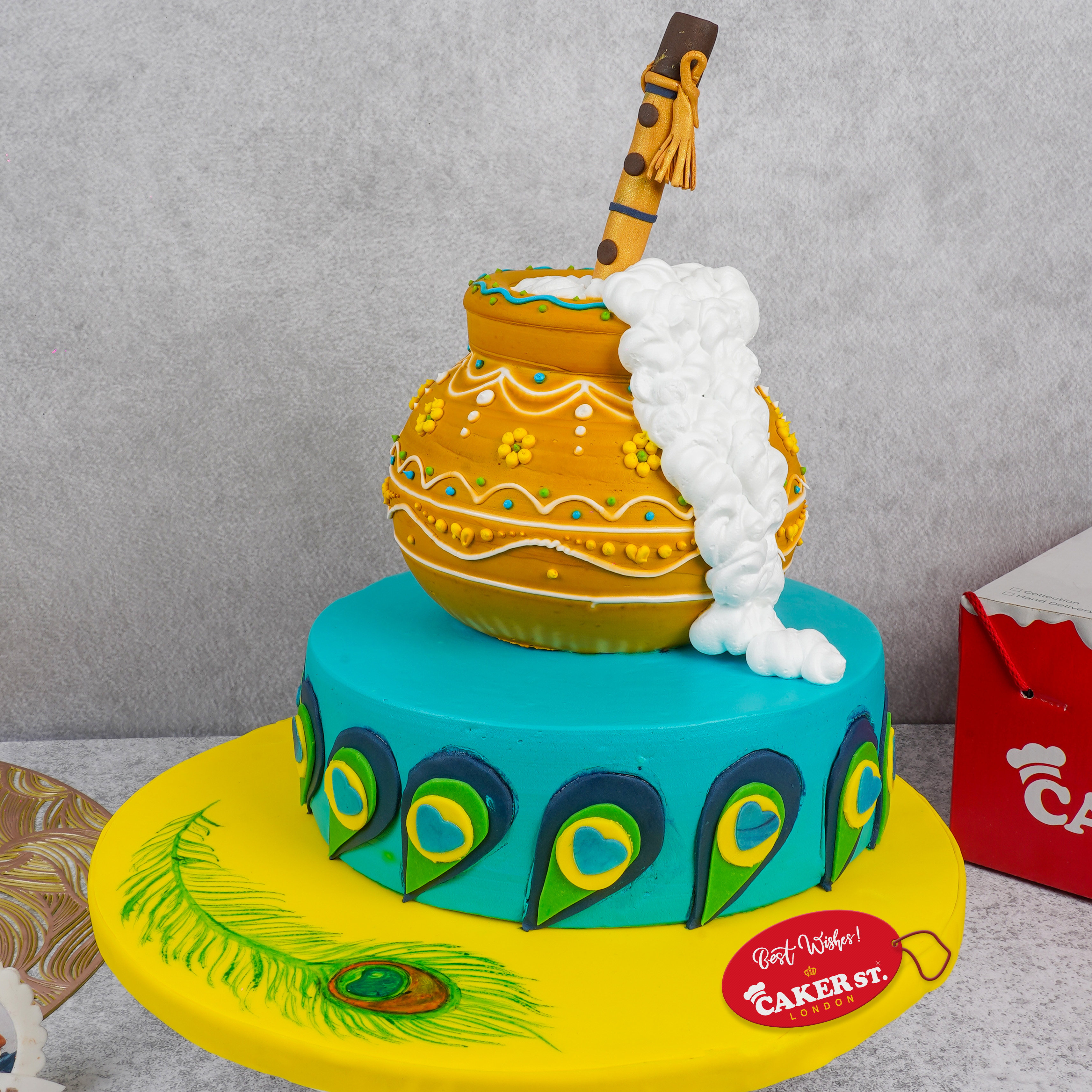 Janmashtami Theme Birthday Cake with Dahi Handi & Flute