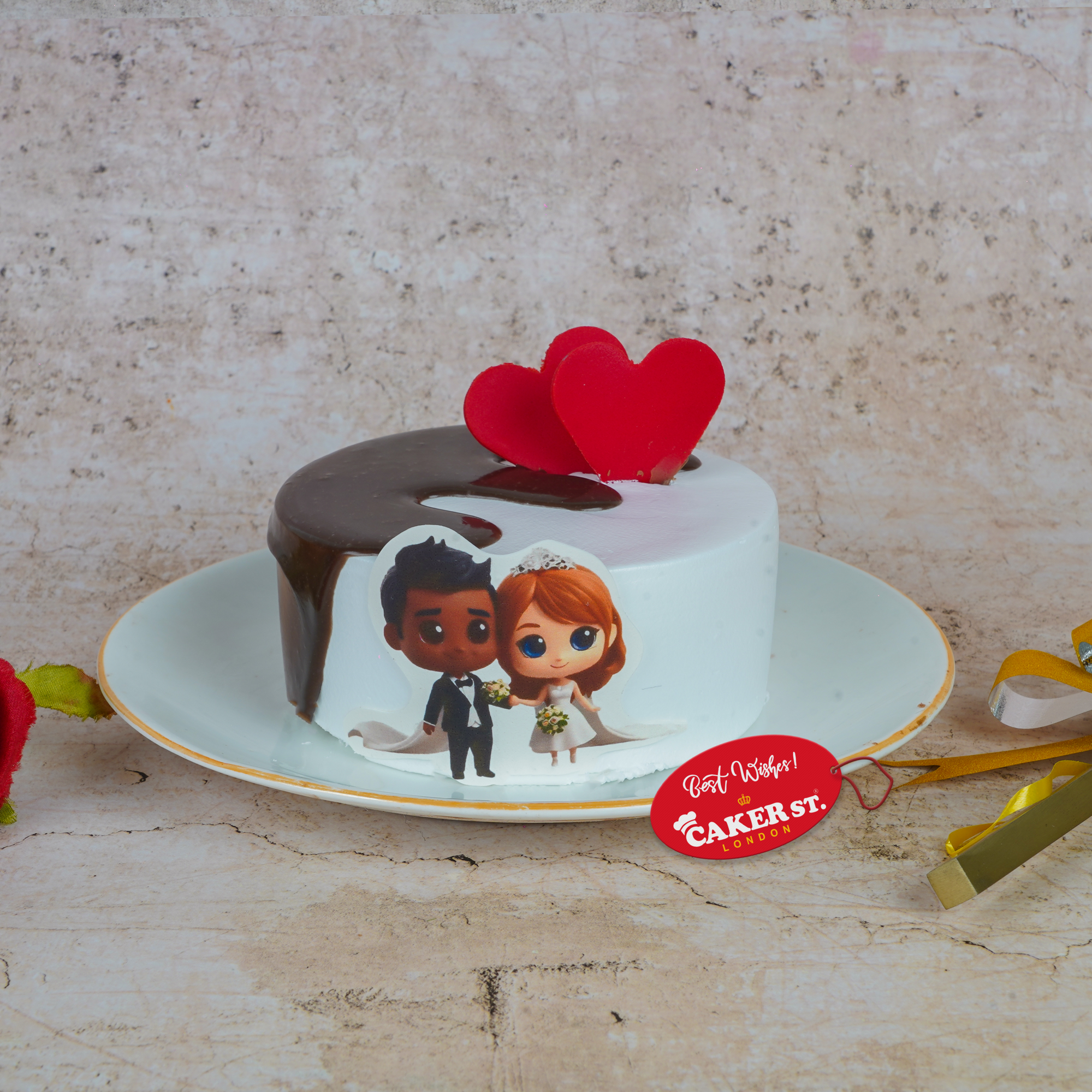 Romantic Couple Anniversary Cake with Hearts