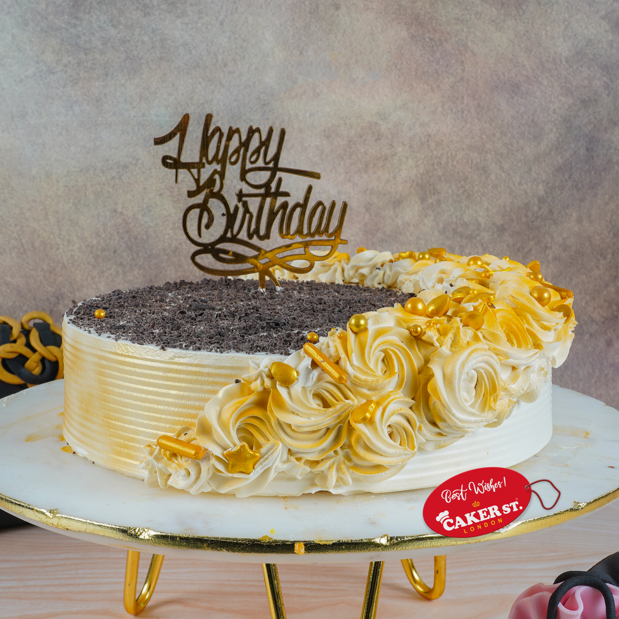 Gold & Chocolate Elegant Birthday Cake