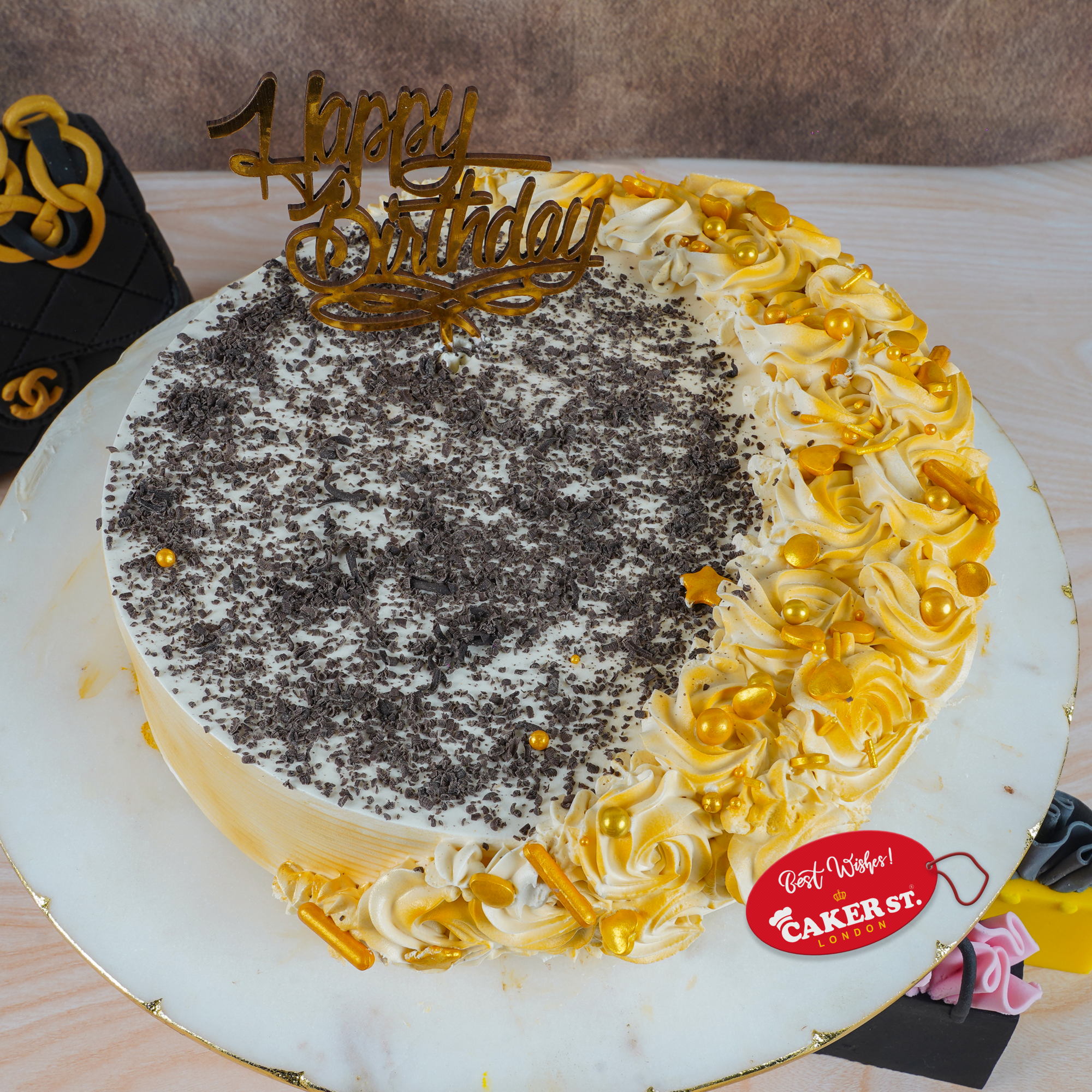Gold & Chocolate Elegant Birthday Cake