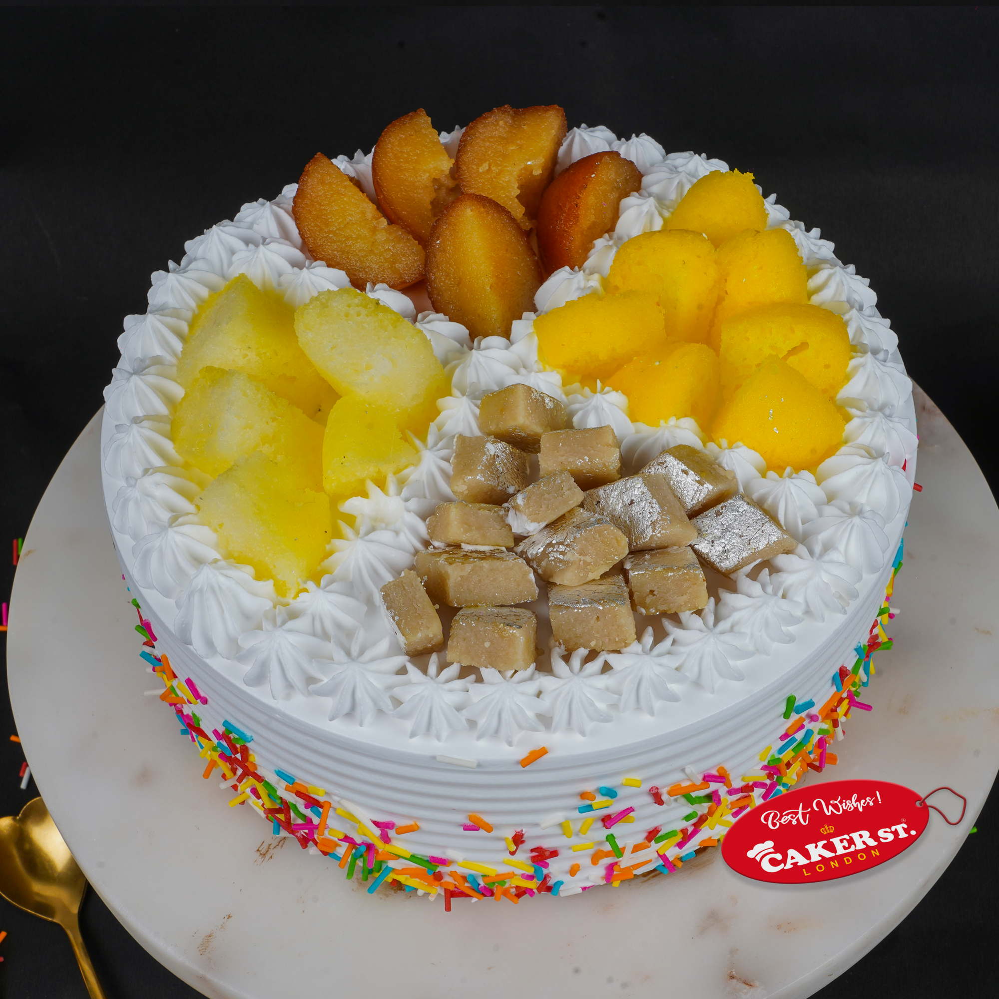 Fresh Fruits & Indian Sweets Birthday Cake