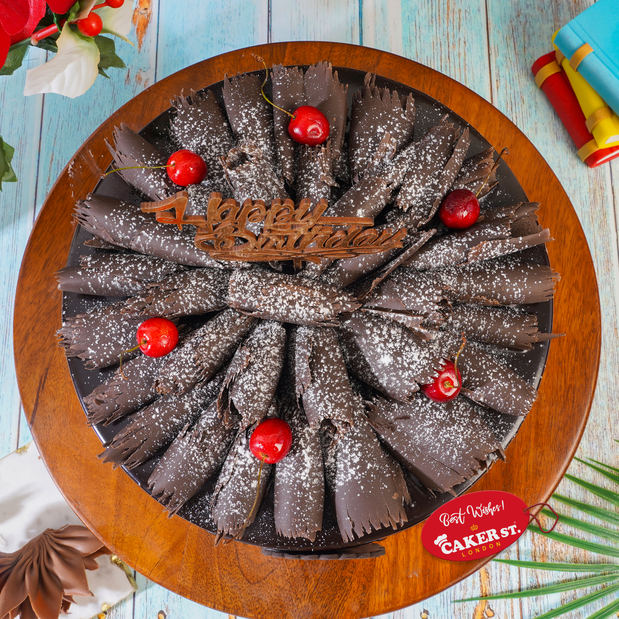 Drip Chocolate Birthday Cake with Curls & Cherries