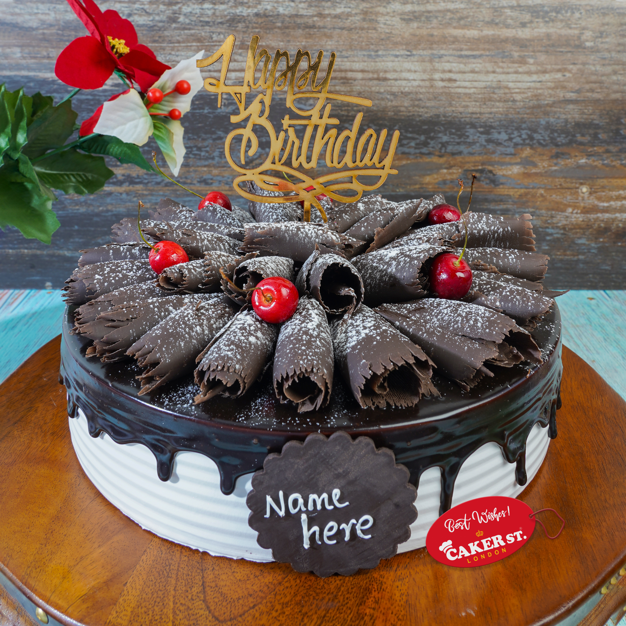 Drip Chocolate Birthday Cake with Curls & Cherries