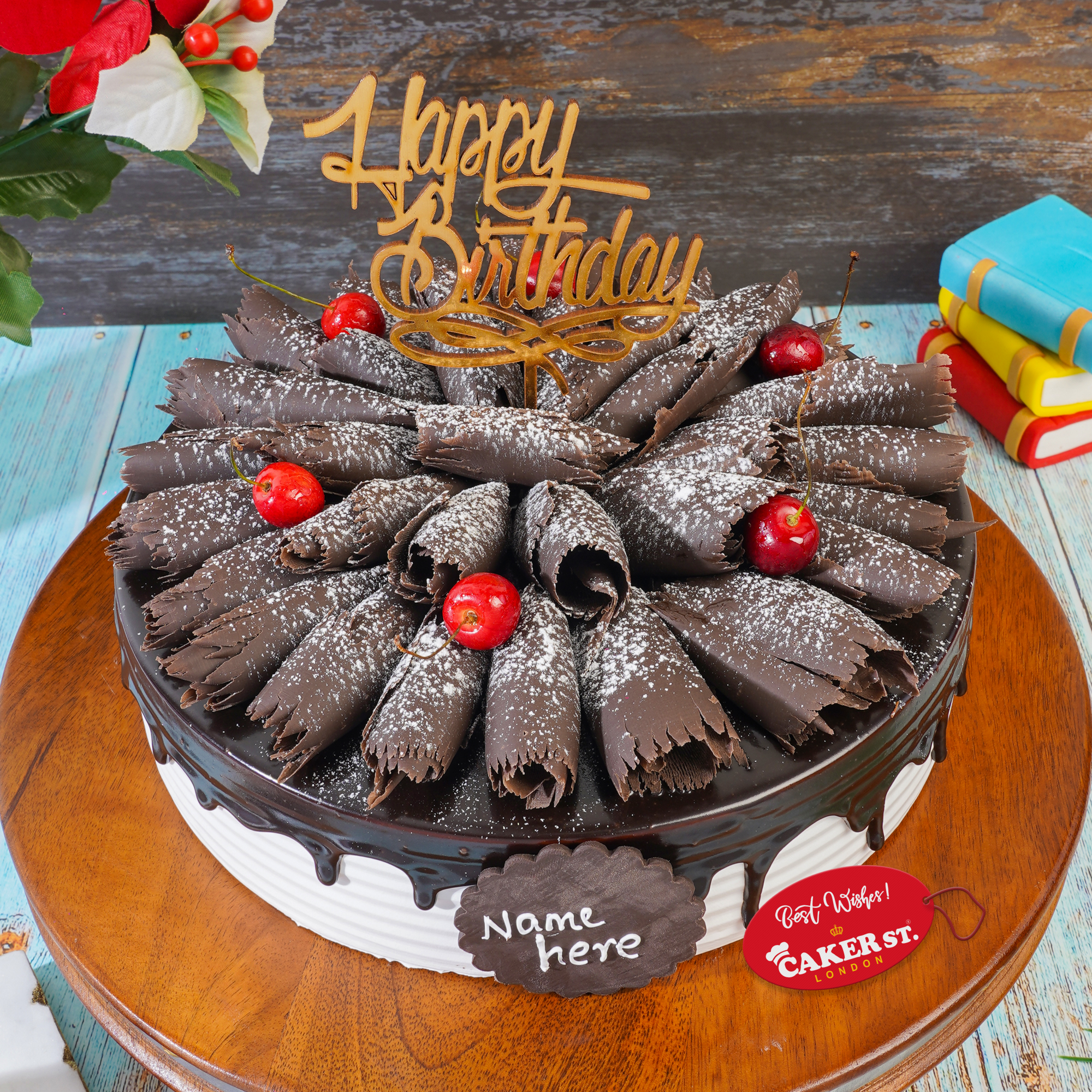 Drip Chocolate Birthday Cake with Curls & Cherries