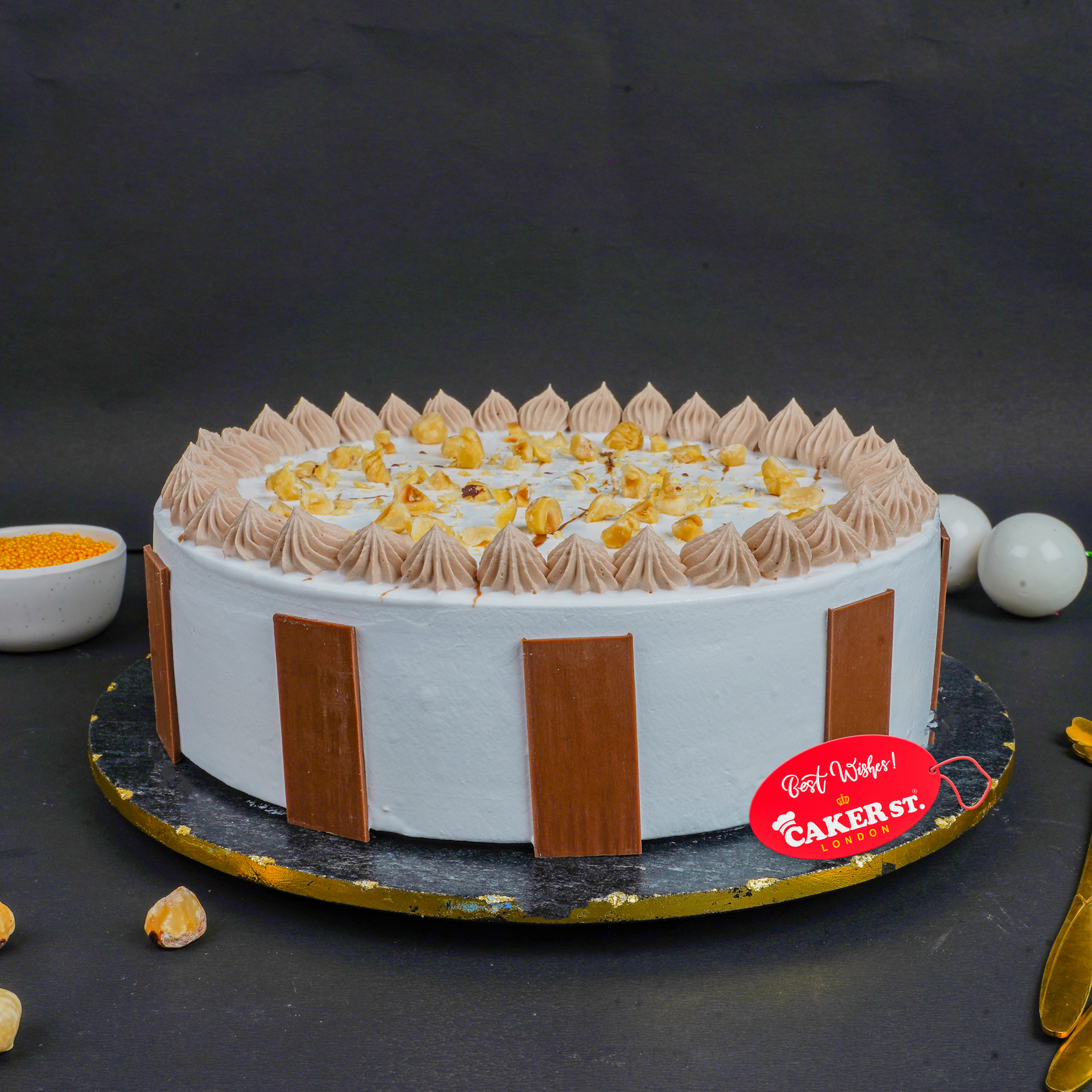 Elegant Hazelnut Birthday Cake with Chocolate Details
