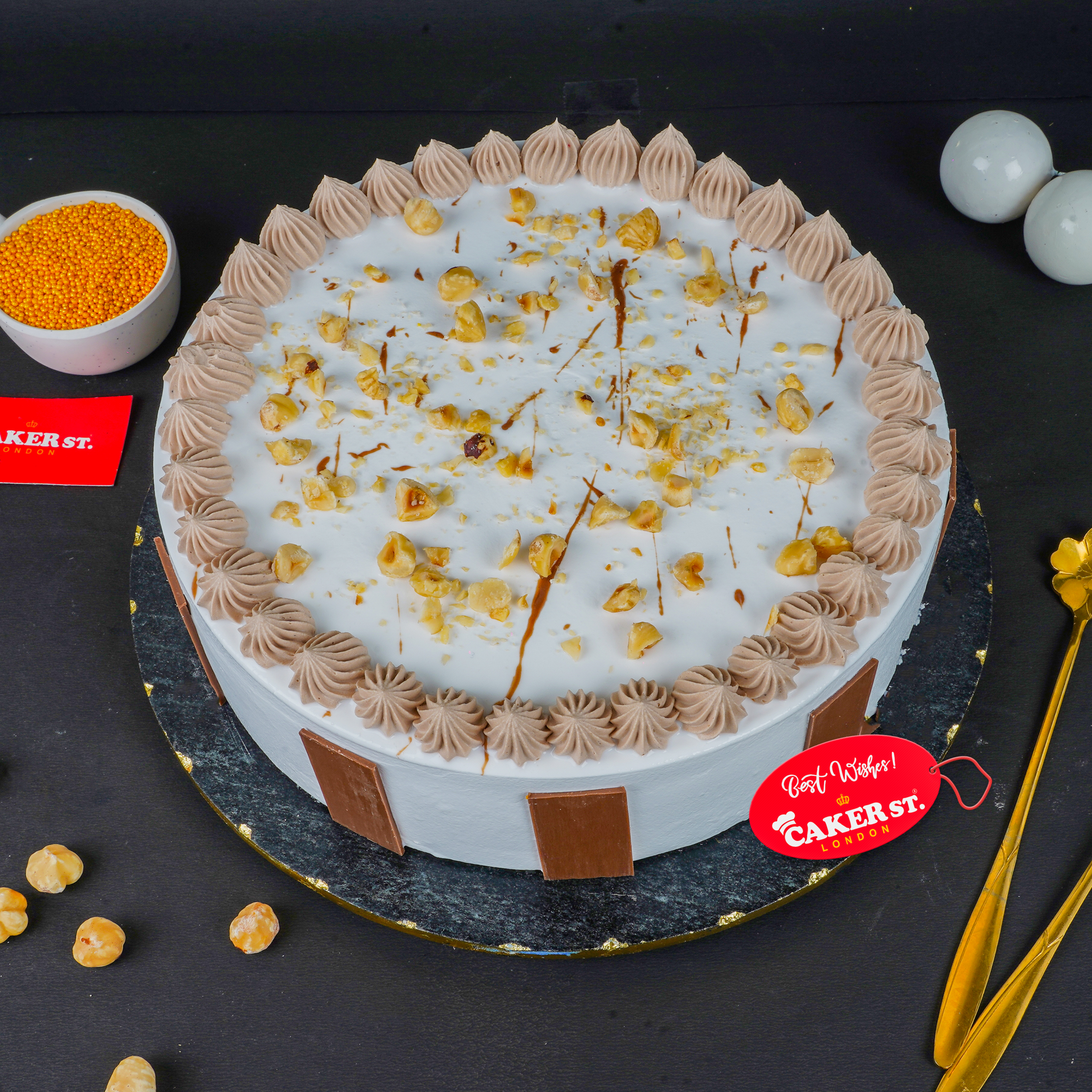 Elegant Hazelnut Birthday Cake with Chocolate Details