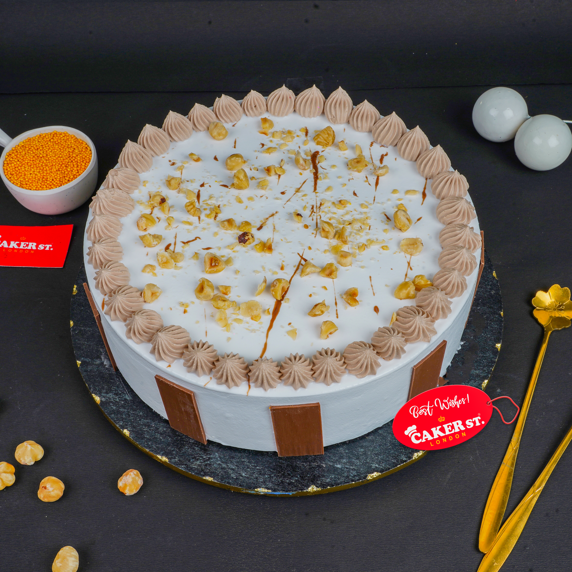 Elegant Hazelnut Birthday Cake with Chocolate Details