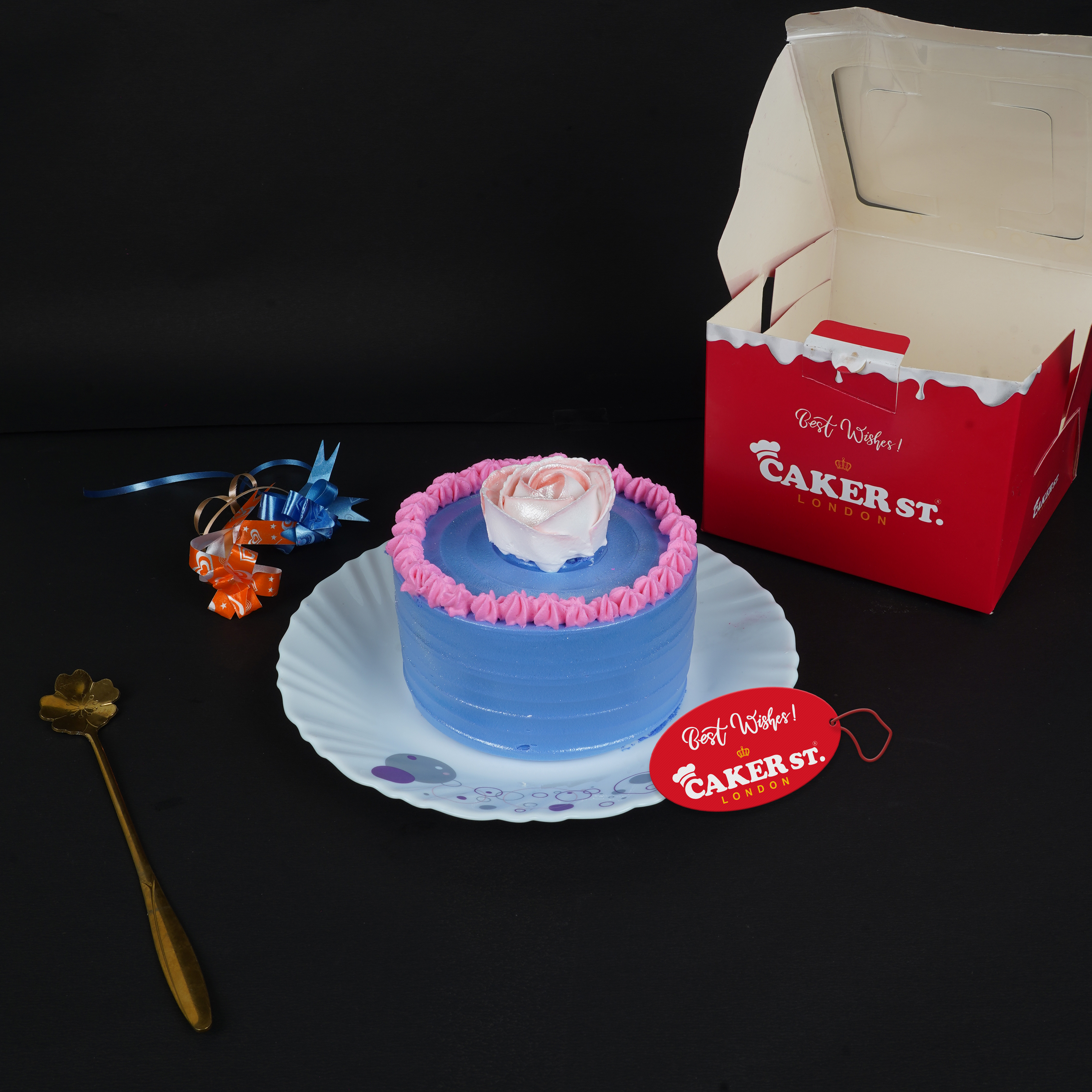 Elegant Blue Rose Floral Birthday Cake