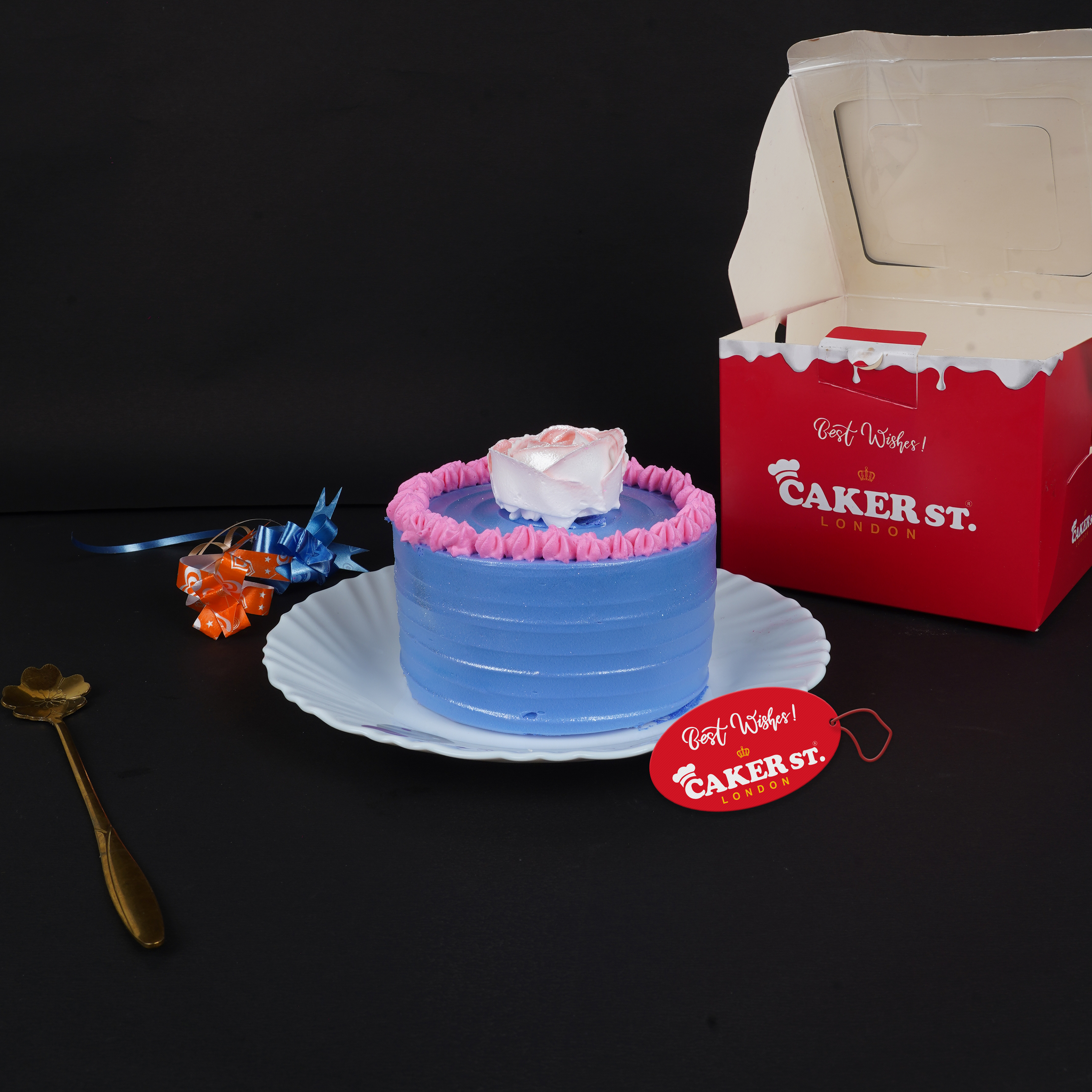 Elegant Blue Rose Floral Birthday Cake