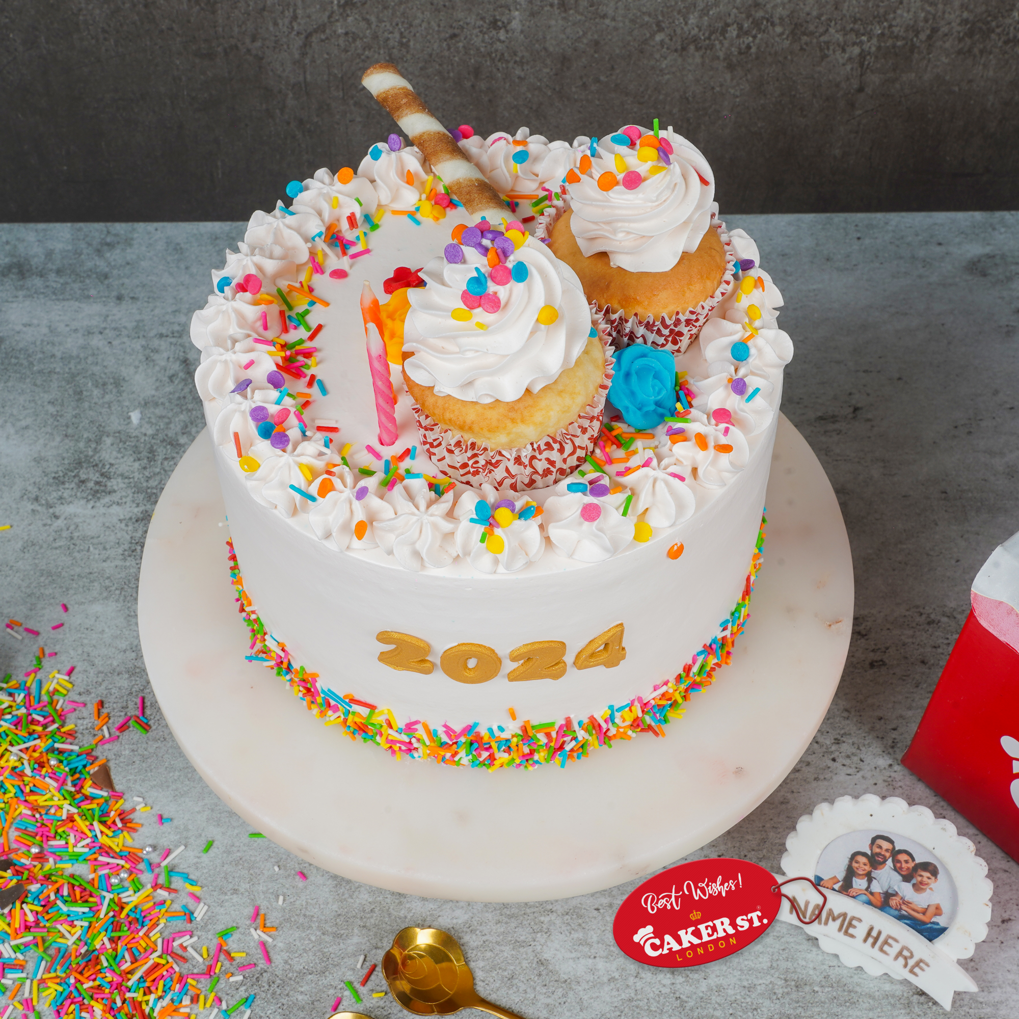 Happy New Year Celebration Cake with Sprinkles