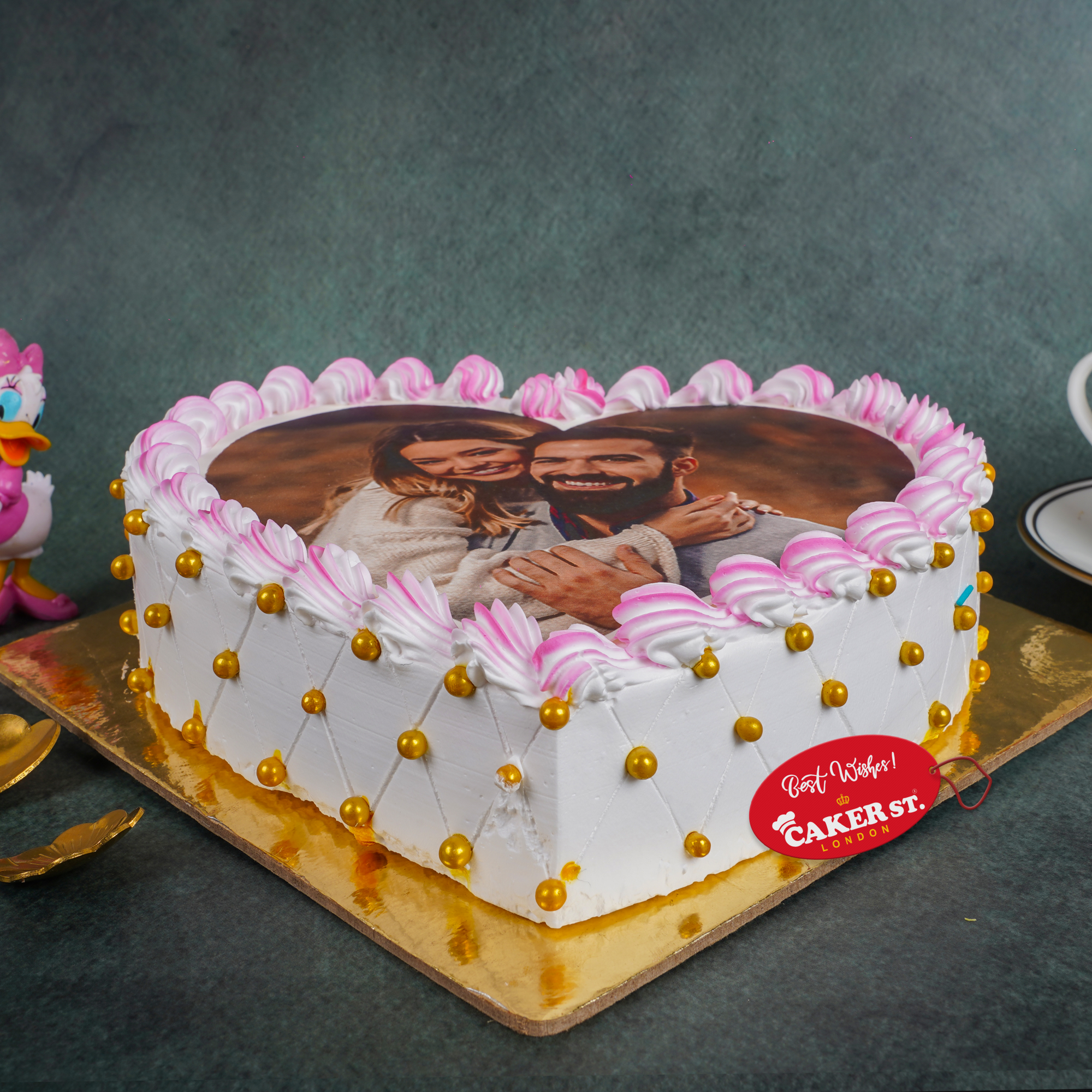 Personalised Photo Heart Birthday Cake