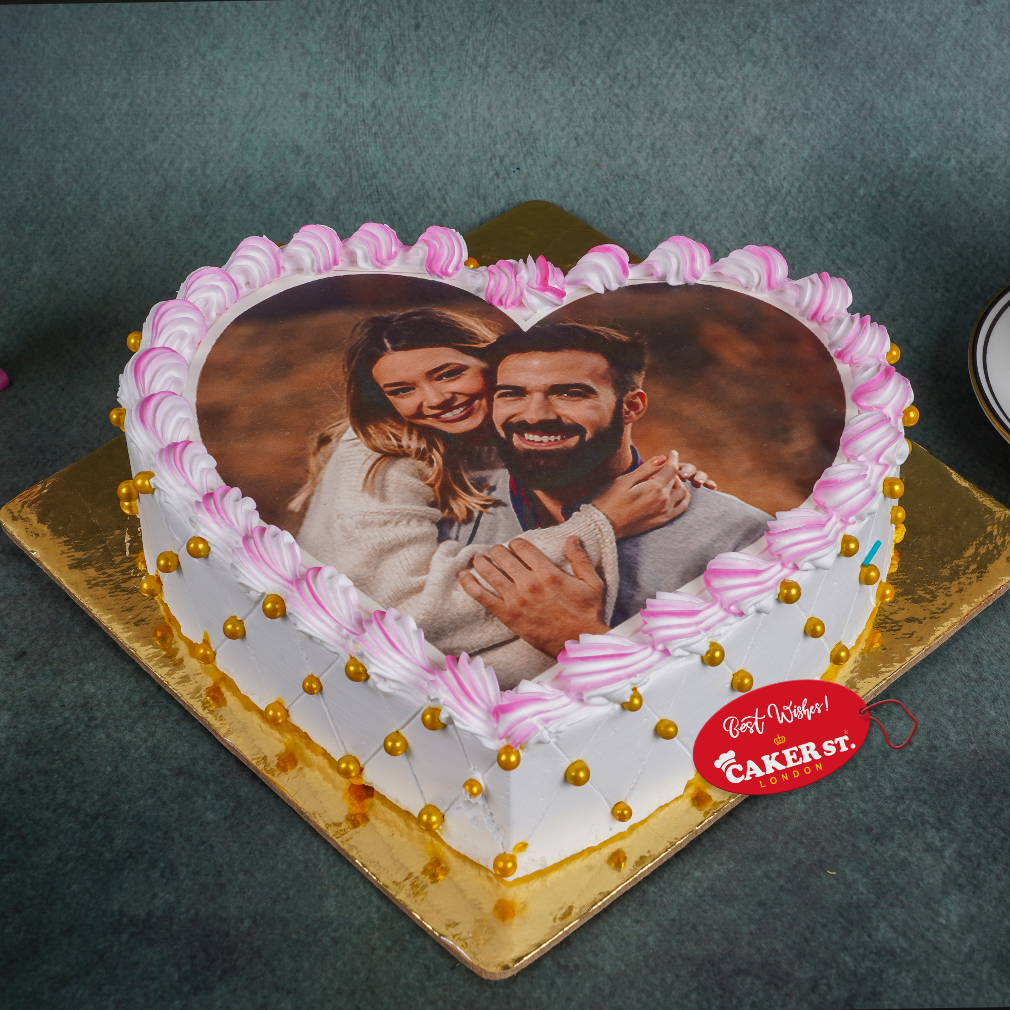Personalised Photo Heart Birthday Cake