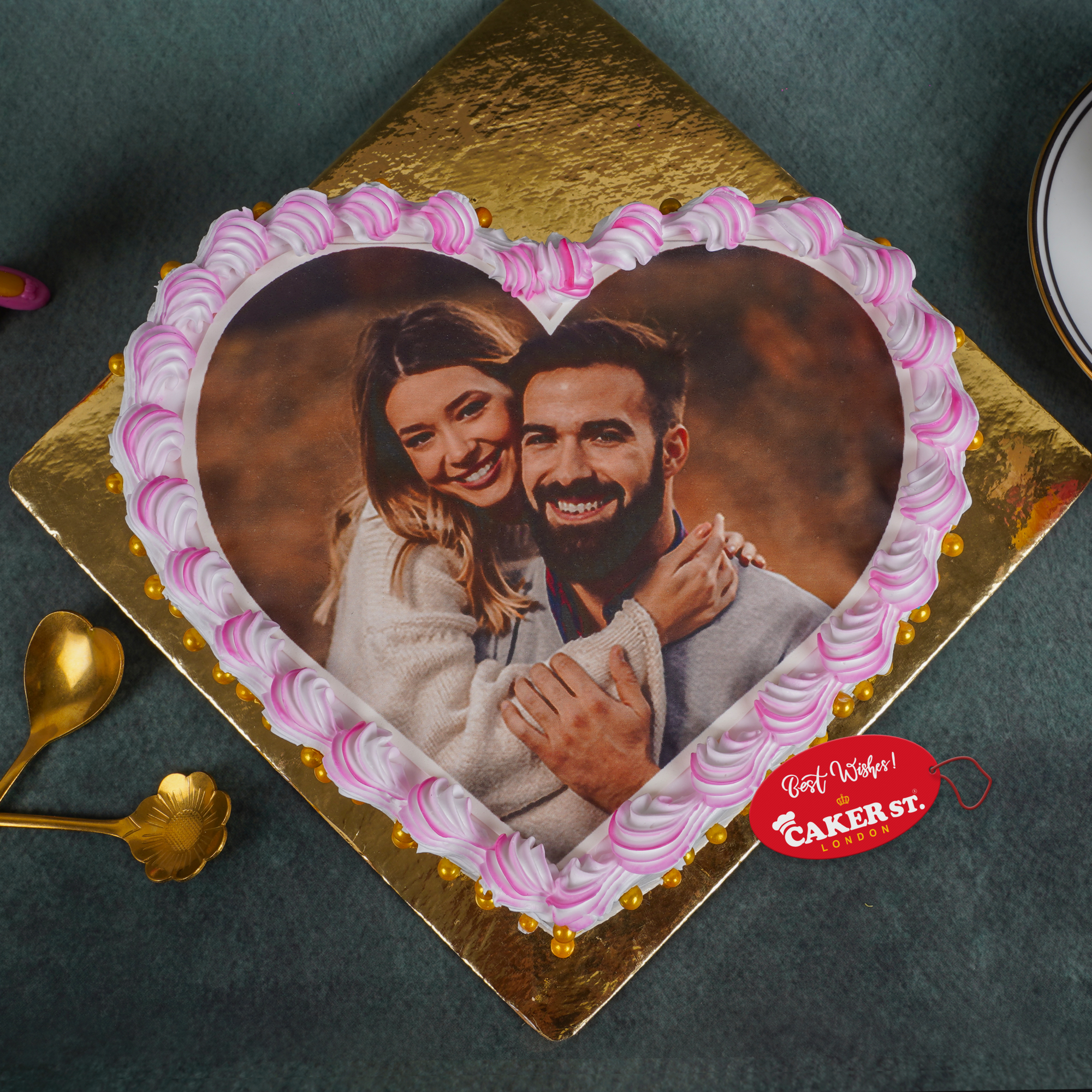 Personalised Photo Heart Birthday Cake